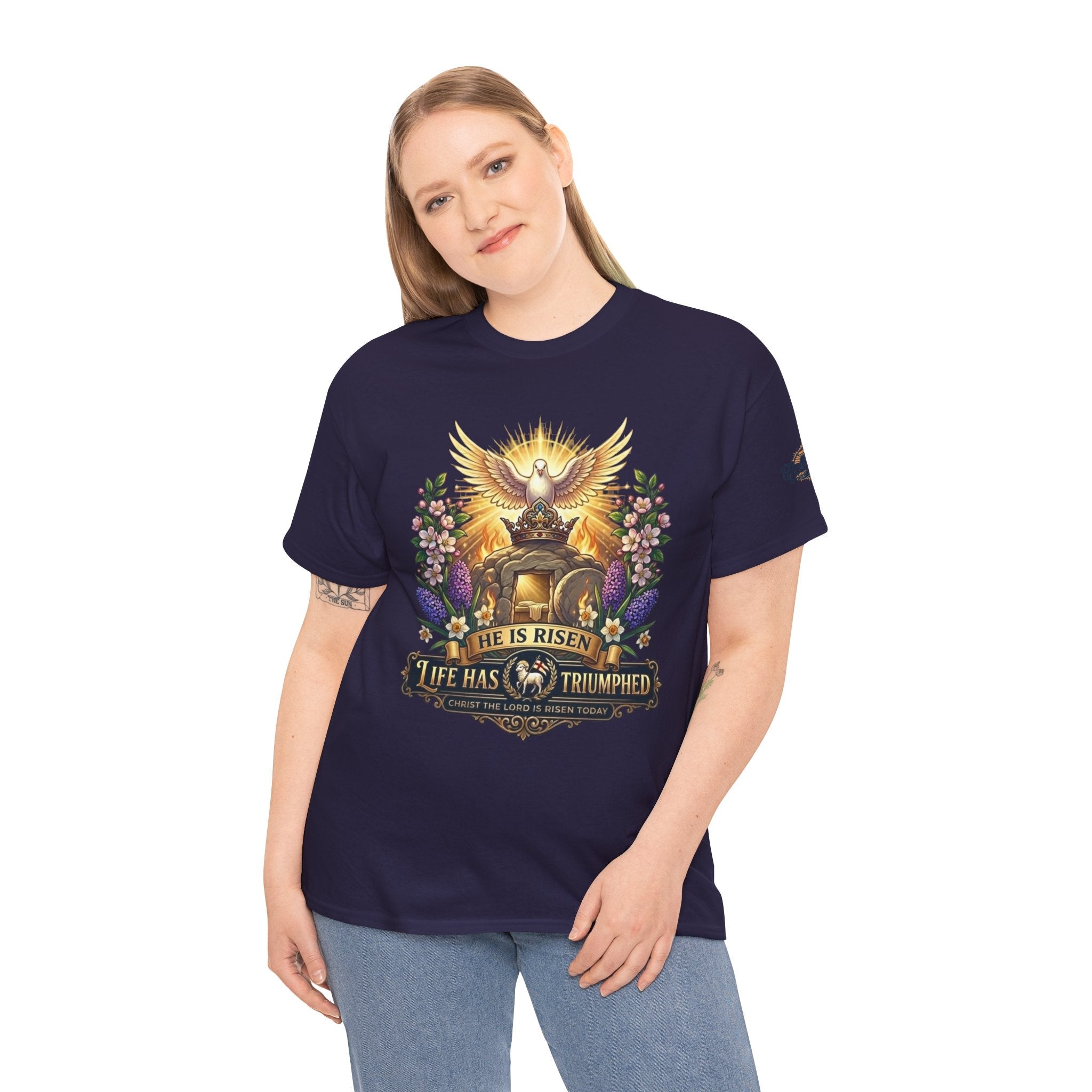 He Is Risen "Life Has Triumphed" T-Shirt — Easter Resurrection Christian Tee Printify