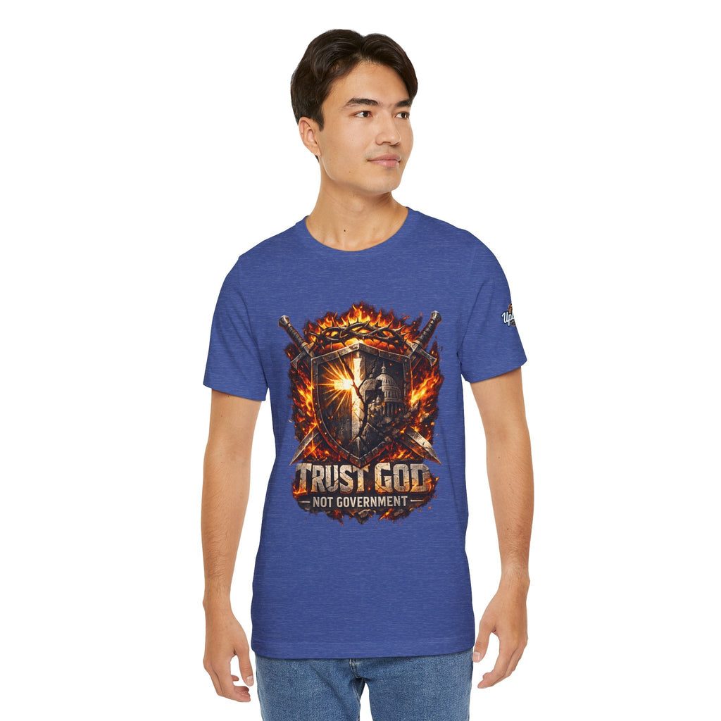Trust God Not Government Shield Tee — Patriotic Christian Faith T-Shirt Printify