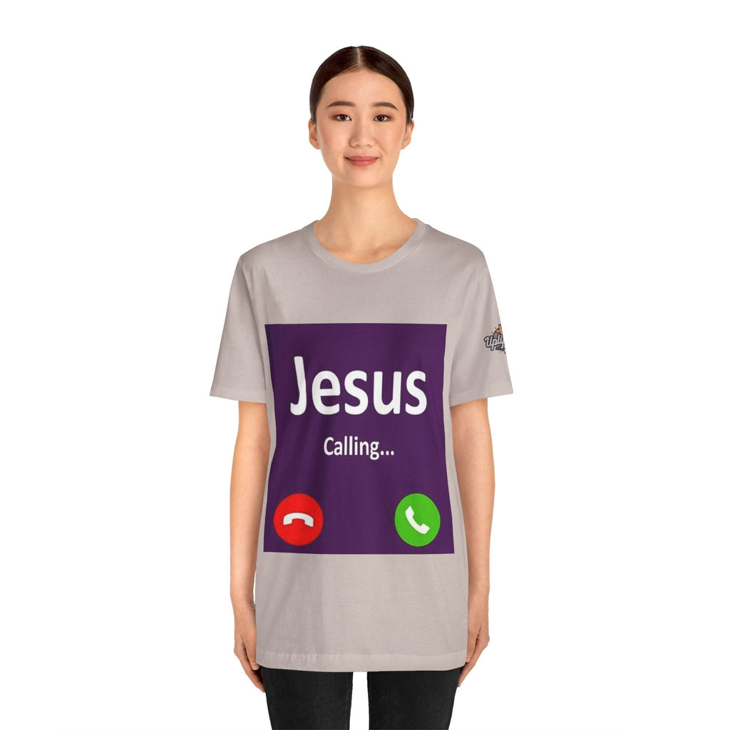 Jesus Calling T-shirt – Funny Cell Phone Screen Christian T-shirt for Divine Connection & Faith Humor Printify