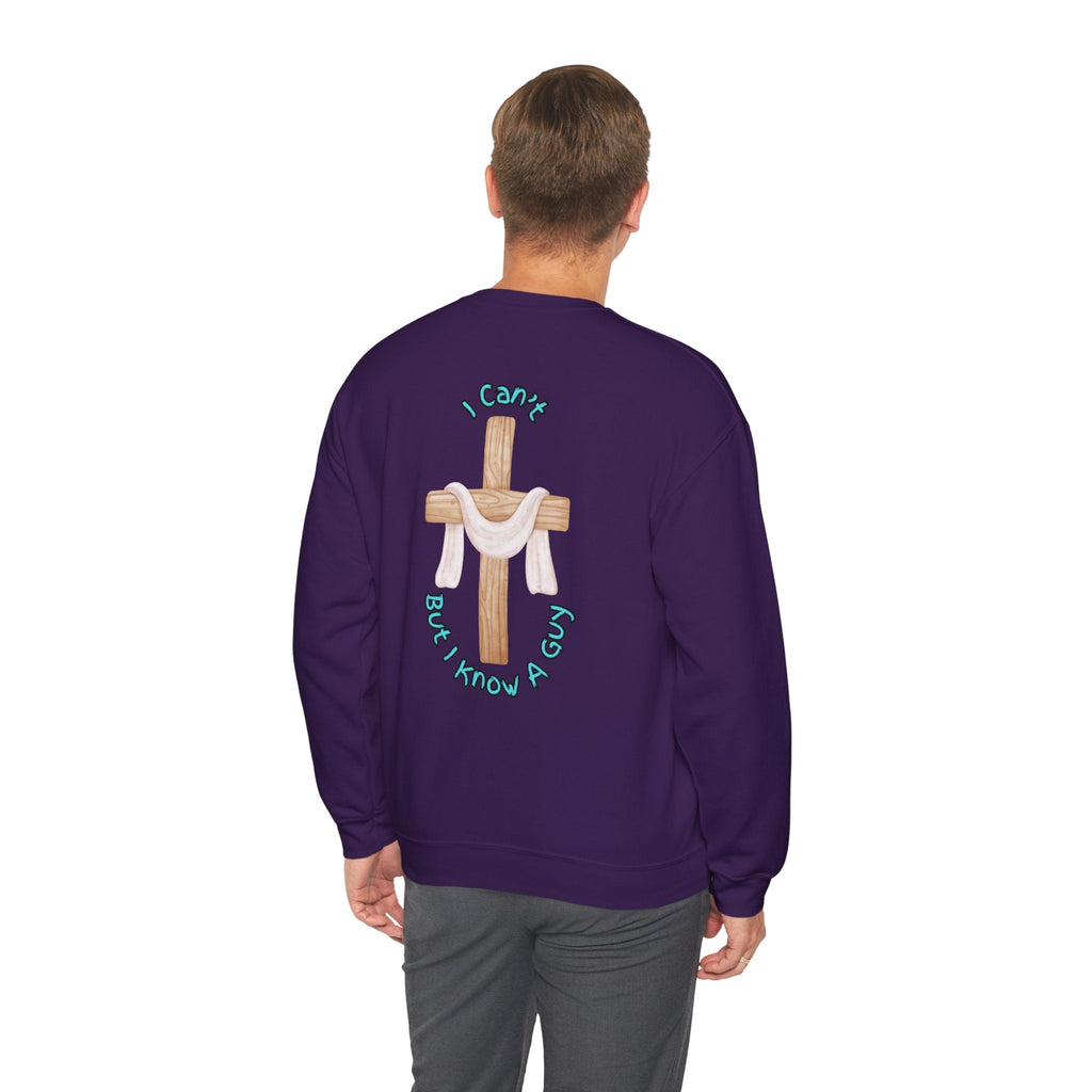 I Can’t, But I Know a Guy Sweatshirt – Jesus Cross Christian Sweatshirt for Cozy Faith Printify