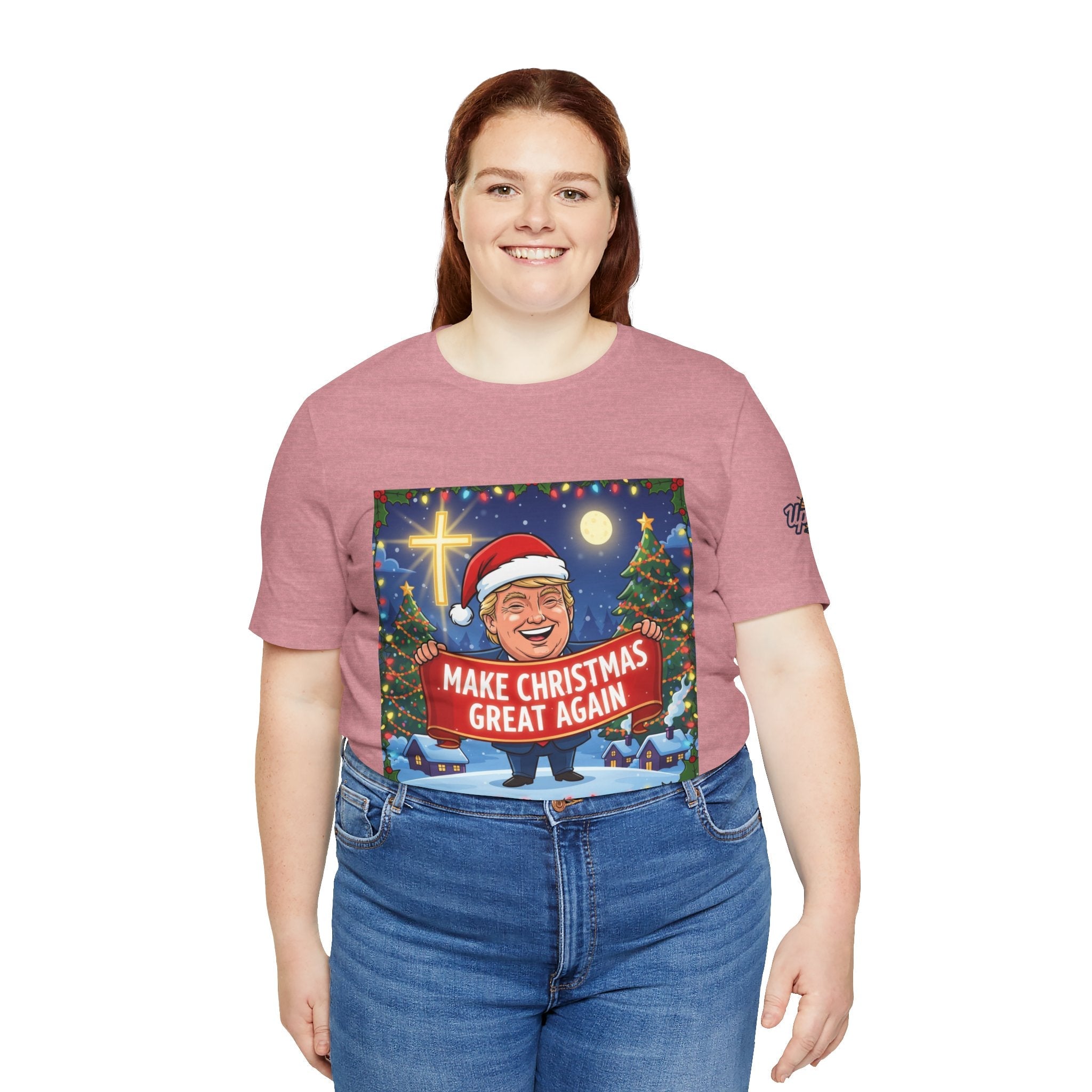 🎄 Make Christmas Great Again – Patriotic Christian Christmas T-Shirt | Bold Holiday Faith Tee | Red & White Banner Design | Uplifted Gear Printify
