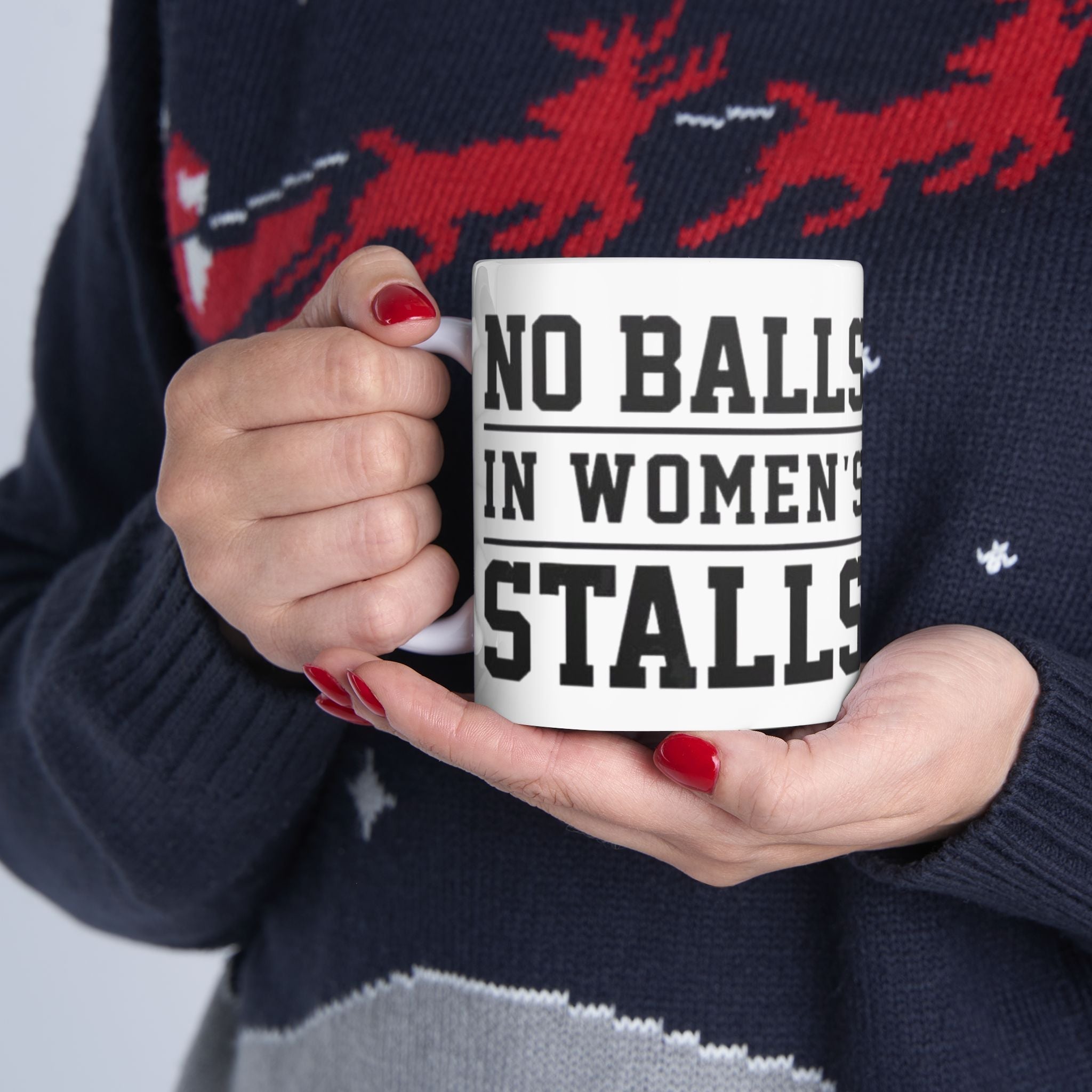 The Lord Decrees No Balls in Women's Stalls Ceramic Mug — Motivational Bold Typography (11oz/15oz) Printify