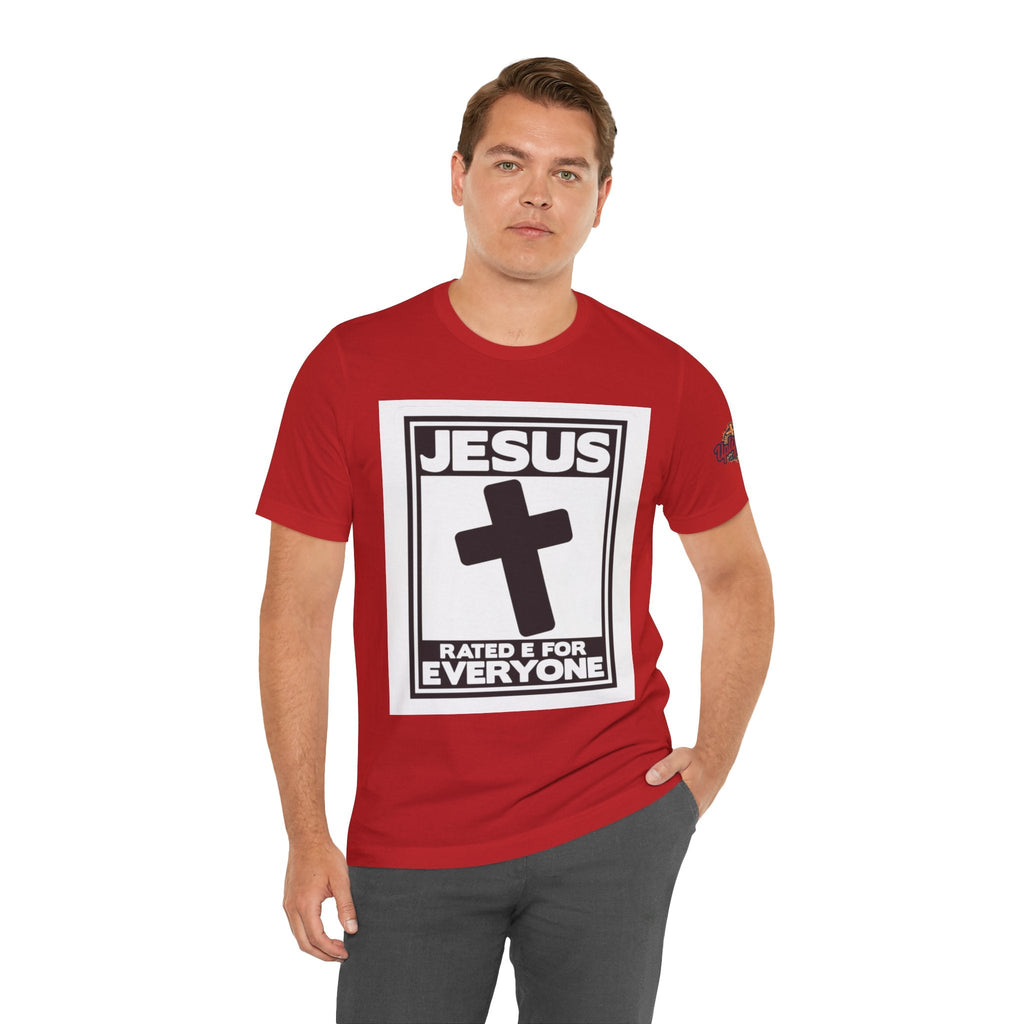 Jesus, Rated E for Everyone T-shirt - Gamer Faith T-shirt - Christian Video Game Parody Printify