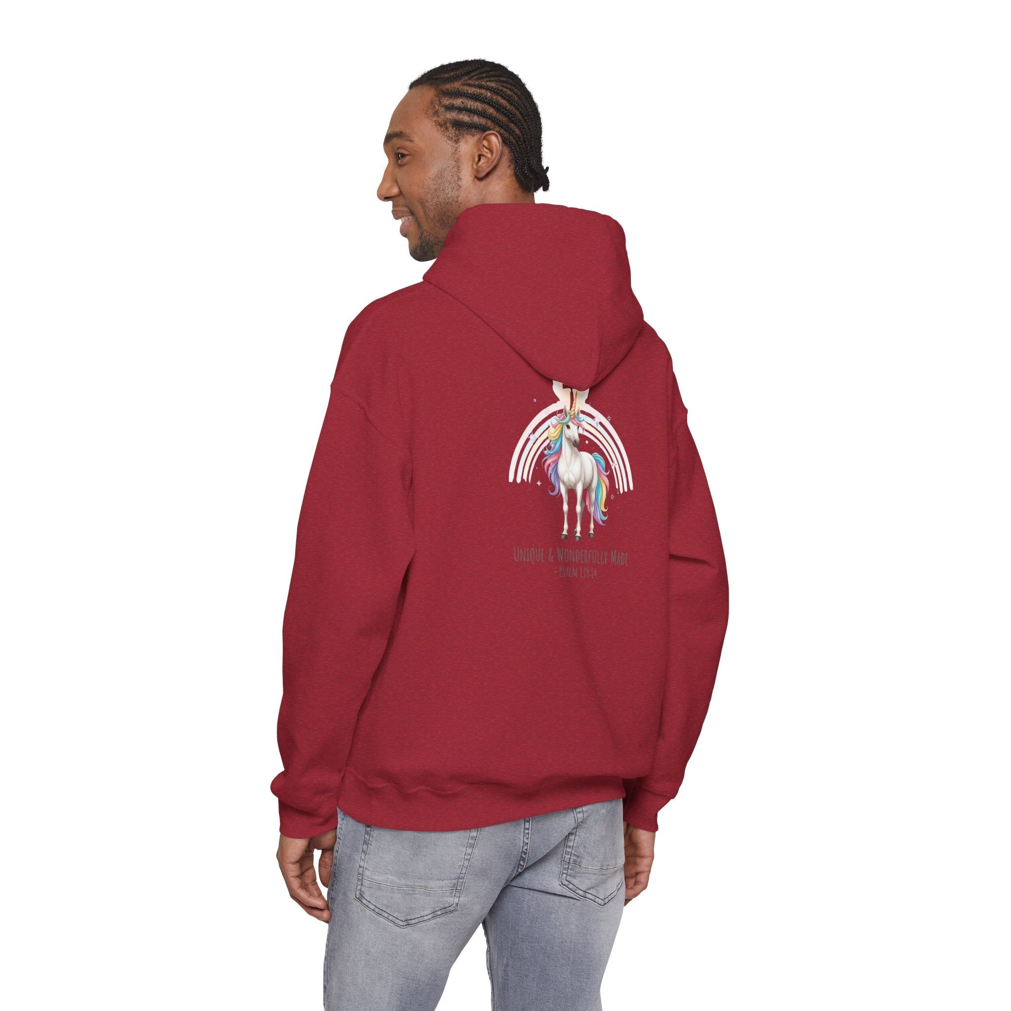 Unique Unicorn Hoodie – Rainbow Cross Psalm 139:14 Christian Hoodie for Wonderfully Made Printify