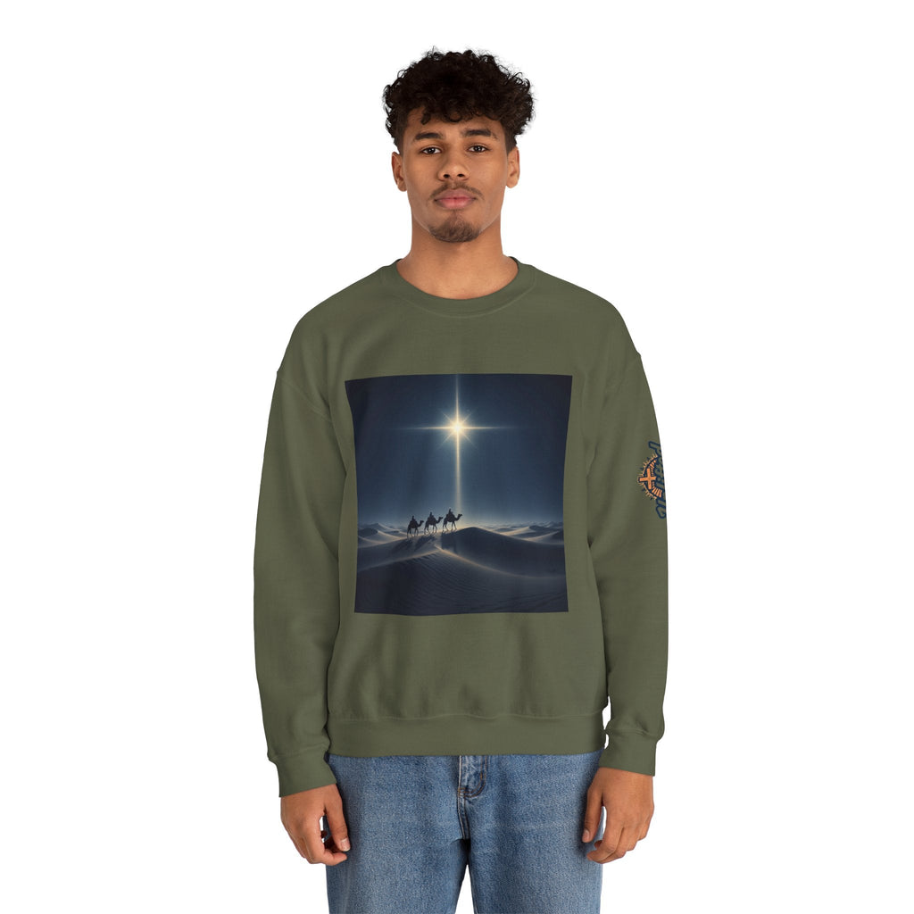 3 Wise Men Sweatshirt – Magi Camels Nativity Journey Christian Christmas Sweatshirt for Epiphany Faith & Holy Night Printify