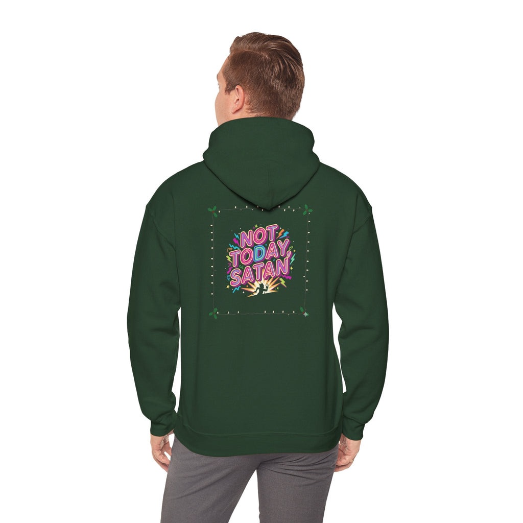 🔥 Not Today, Satan – Retro 90s Christian Hoodie | Neon Faith Tee | Funky Cartoon Devil | Bold Bible Verse Shirt | Uplifted Gear Printify