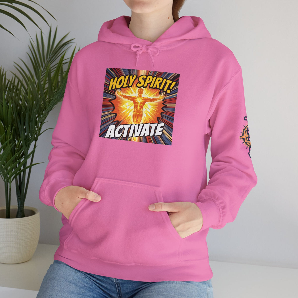 Holy Spirit Activate Hoodie – Superhero Christian Sweatshirt with Vibrant Power-Up Design for Faith-Fueled Boldness Printify