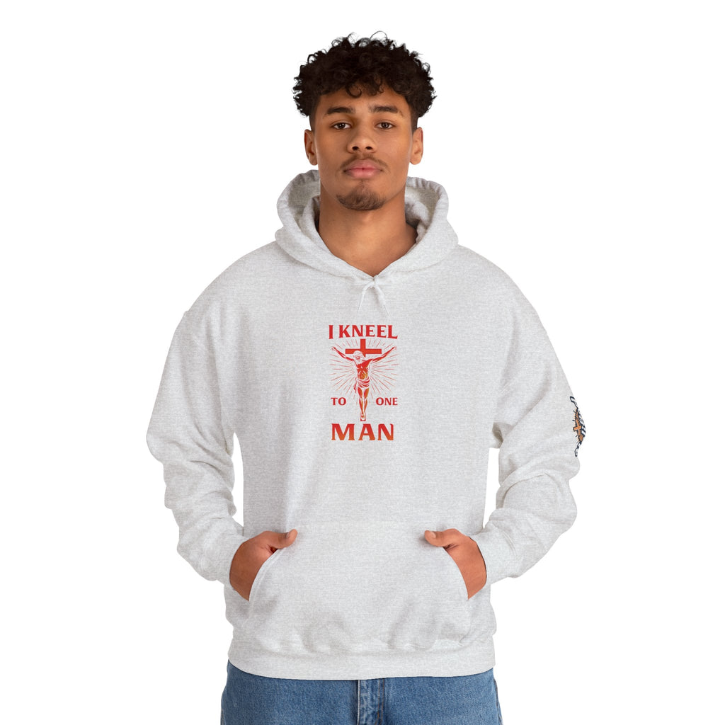 I Kneel to One Man Hoodie – Crucifixion Christian Sweatshirt for Unashamed Devotion & Bold Faith Printify
