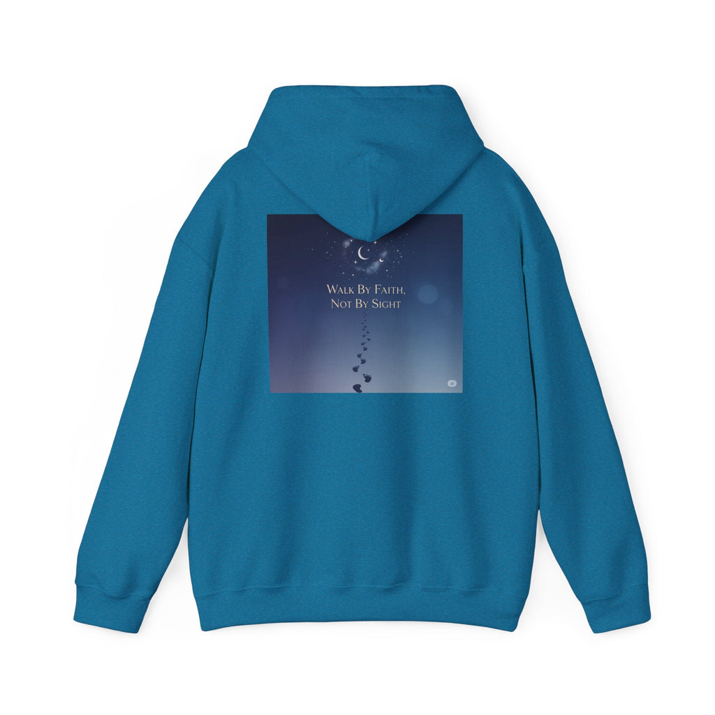 Walk by Faith, Not by Sight Hoodie – Moonlit Footprints Christian Hoodie for Cozy Nights Printify