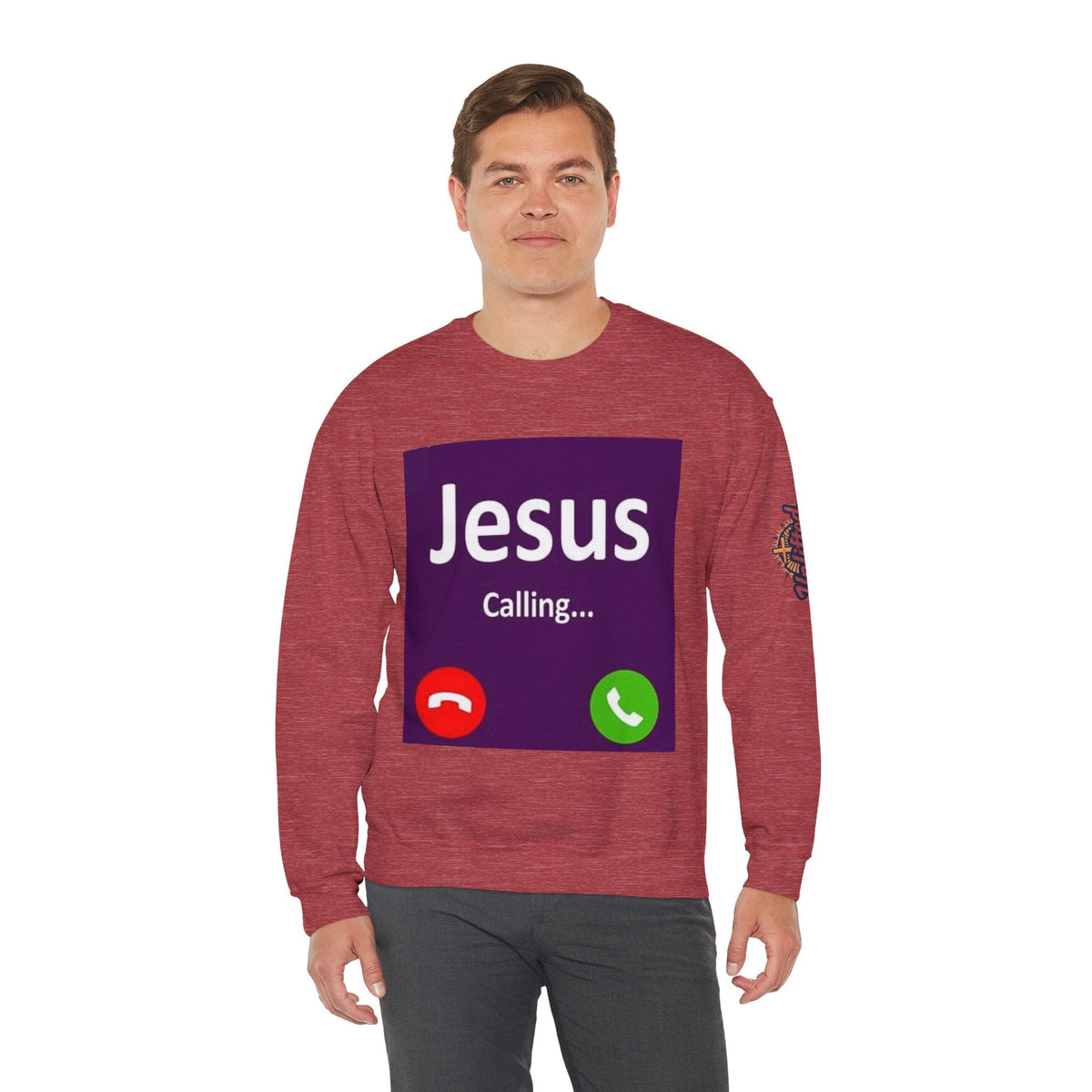 Jesus Calling Sweatshirt – Funny Cell Phone Screen Christian Sweatshirt for Divine Connection & Faith Humor Printify