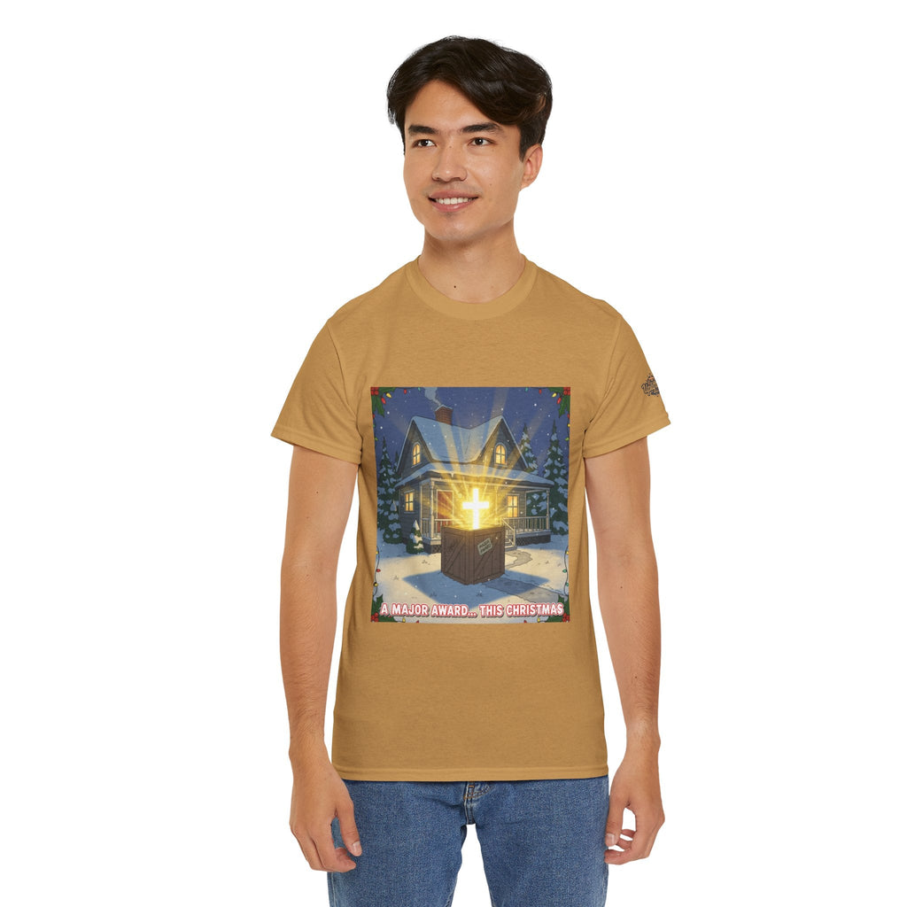 A Major Award This Christmas T-shirt – Fragile Leg Lamp Parody Cross Unboxing Christian T-shirt for Hilarious Faith & Holiday Glow Printify
