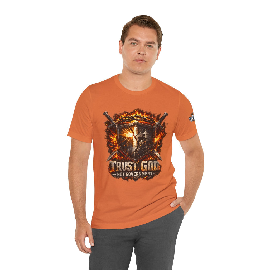 Trust God Not Government Shield Tee — Patriotic Christian Faith T-Shirt Printify