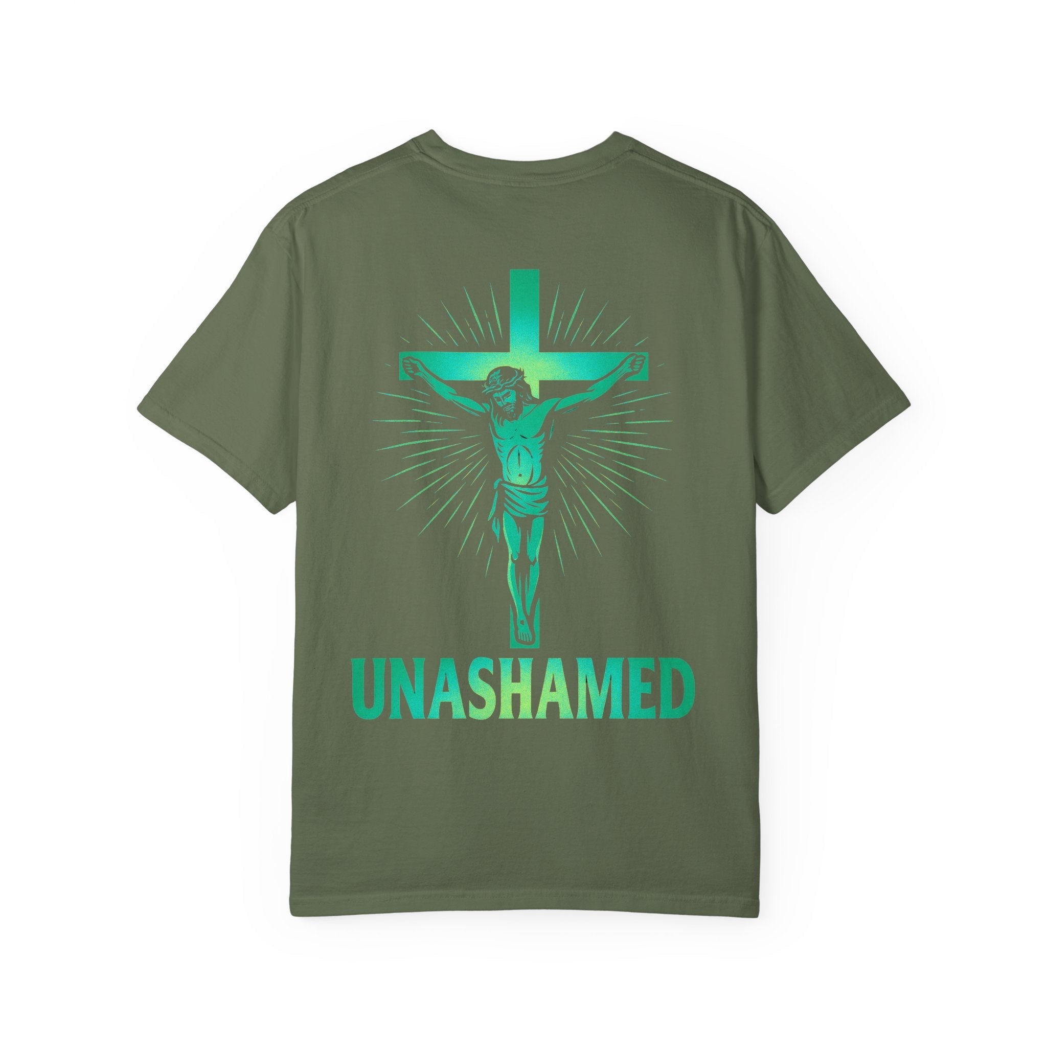 Unashamed T-shirt – Romans 1:16 Crucifixion Christian t-shirt for Bold Unwavering Faith Printify