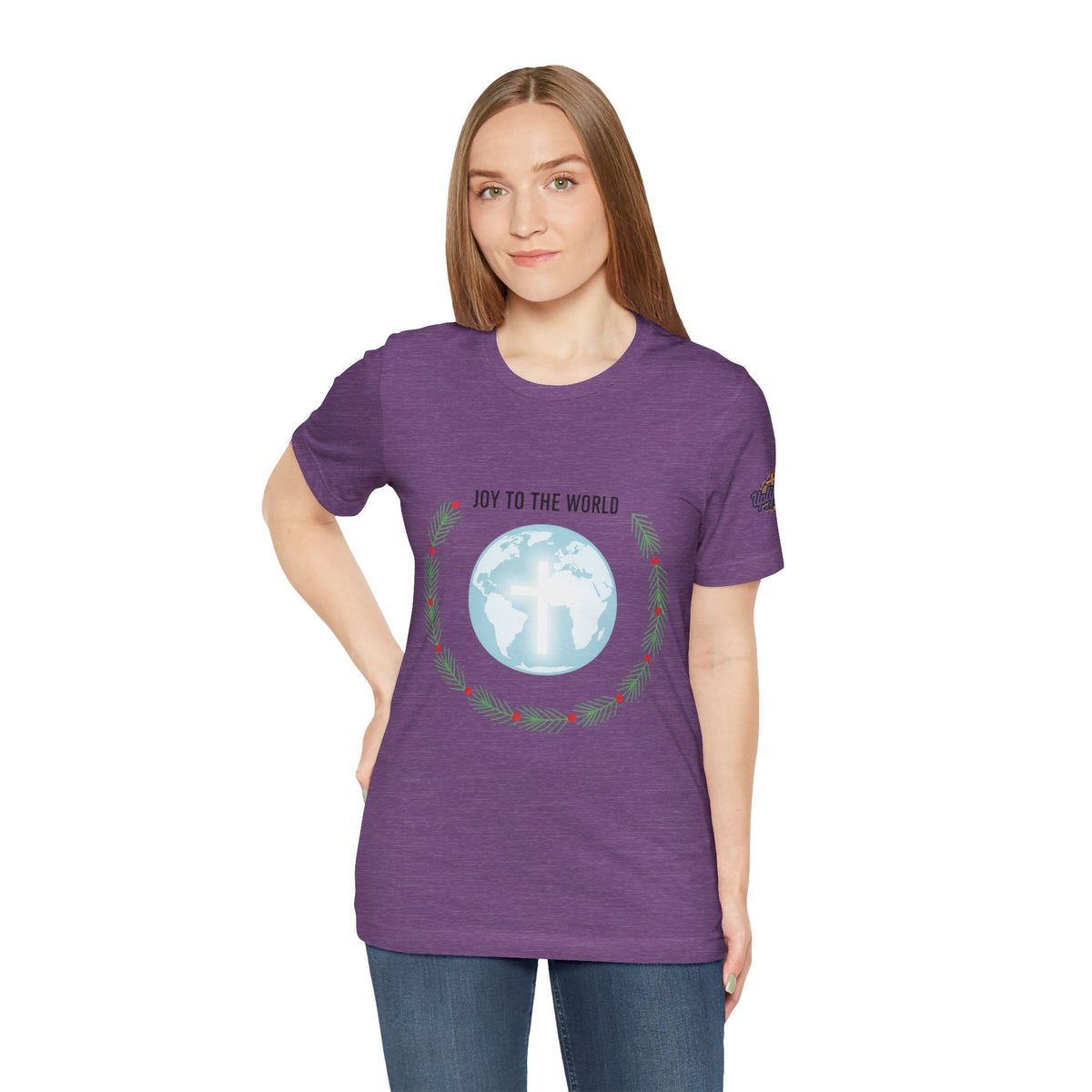 Joy to the World T-shirt – Wreath Earth Nativity Christian Christmas T-shirt for Isaiah 9:6 Holiday Faith & Festive Joy Printify