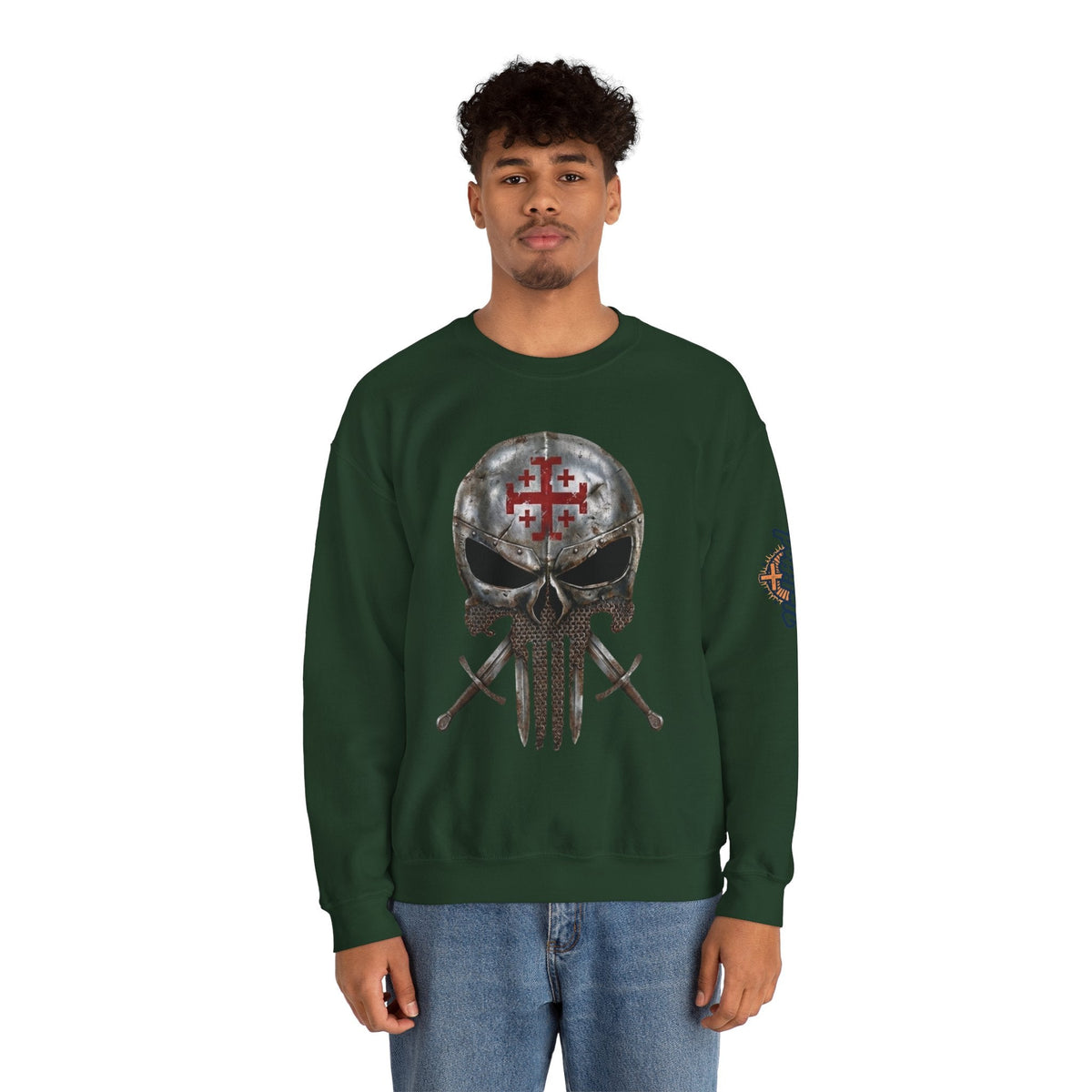 Crusader Knight Christian Skull Sweatshirt - Warrior Armor of God Sweatshirt Printify
