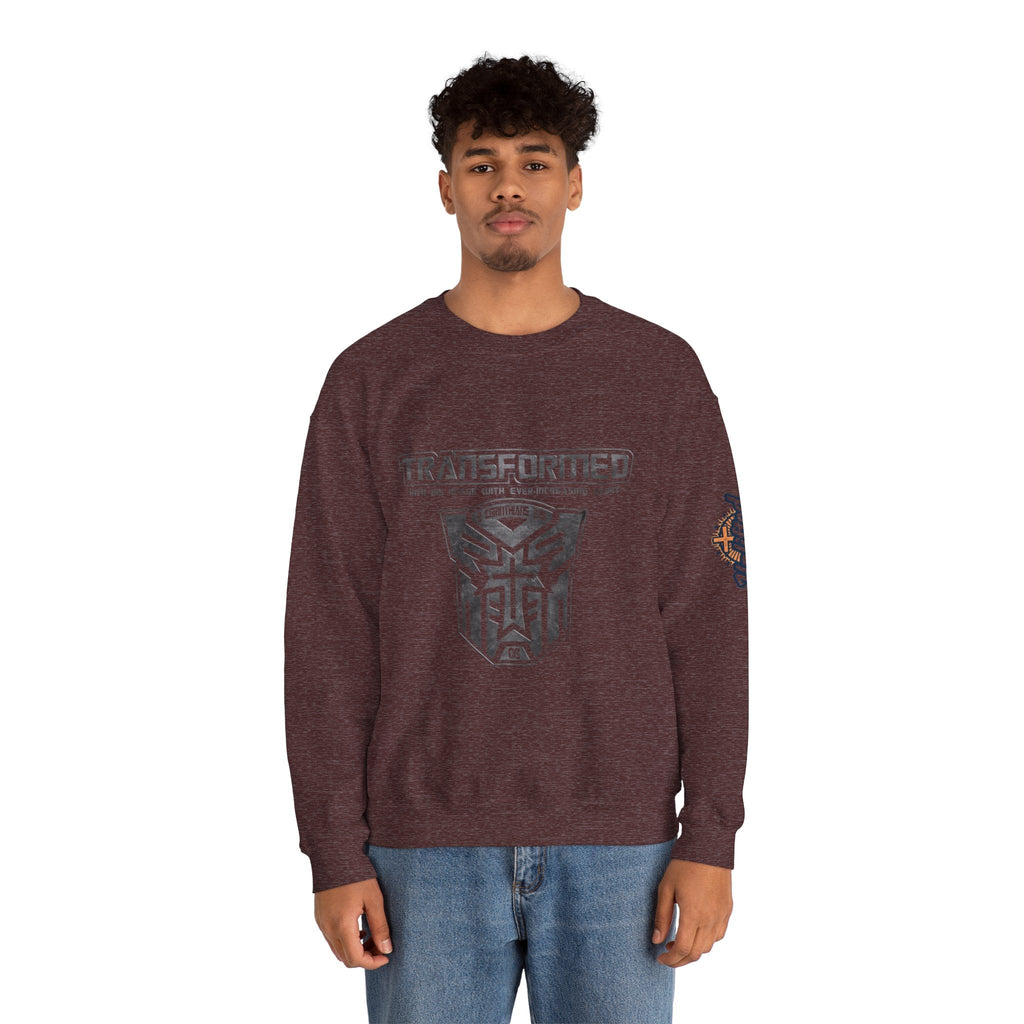 Transformer Logo Christian Sweatshirt | 2 Corinthians 3:18 Bible Verse Sweatshirt Printify