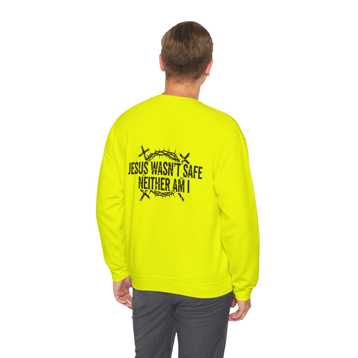 ⚡ Jesus Wasn’t Safe – Neither Am I | Bold Christian Sweatshirt | Storm-Walking Faith Tee | Minimalist Black & White Design | Uplifted Gear Printify