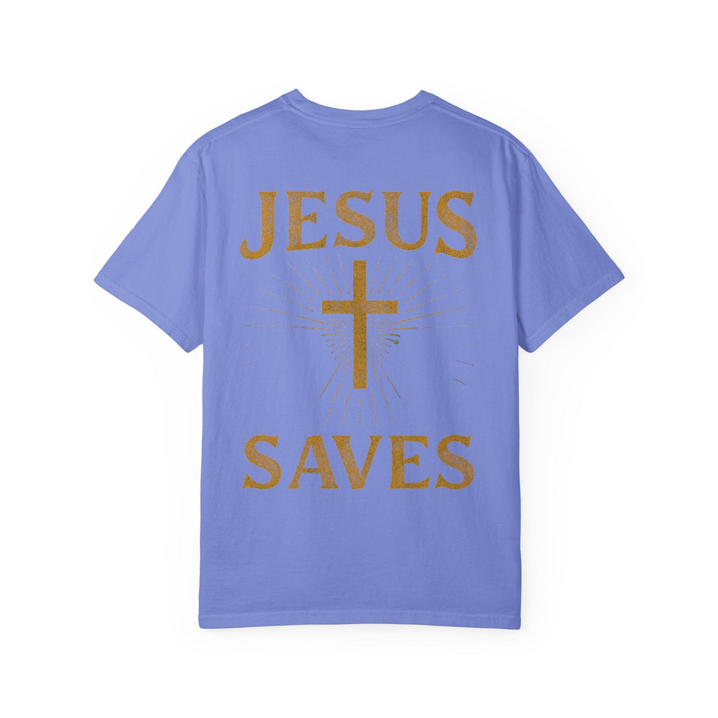 Jesus Saves T-shirt – Radiant Cross & Rays of Light Christian T-shirt for Eternal Hope & Faith Printify