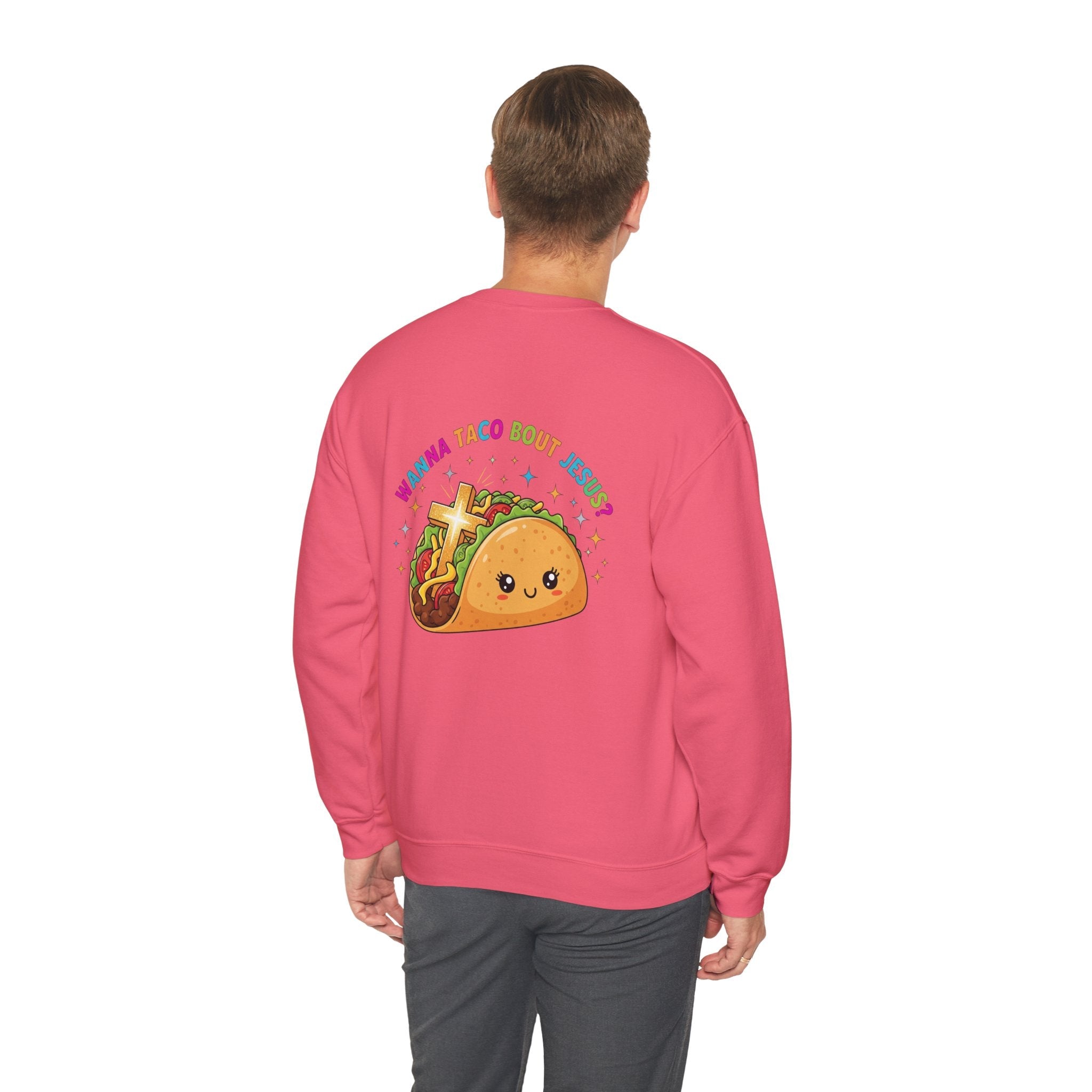 Wanna Taco 'Bout Jesus Sweatshirt – Cozy Christian Pun Sweatshirt for Faith & Fun Printify