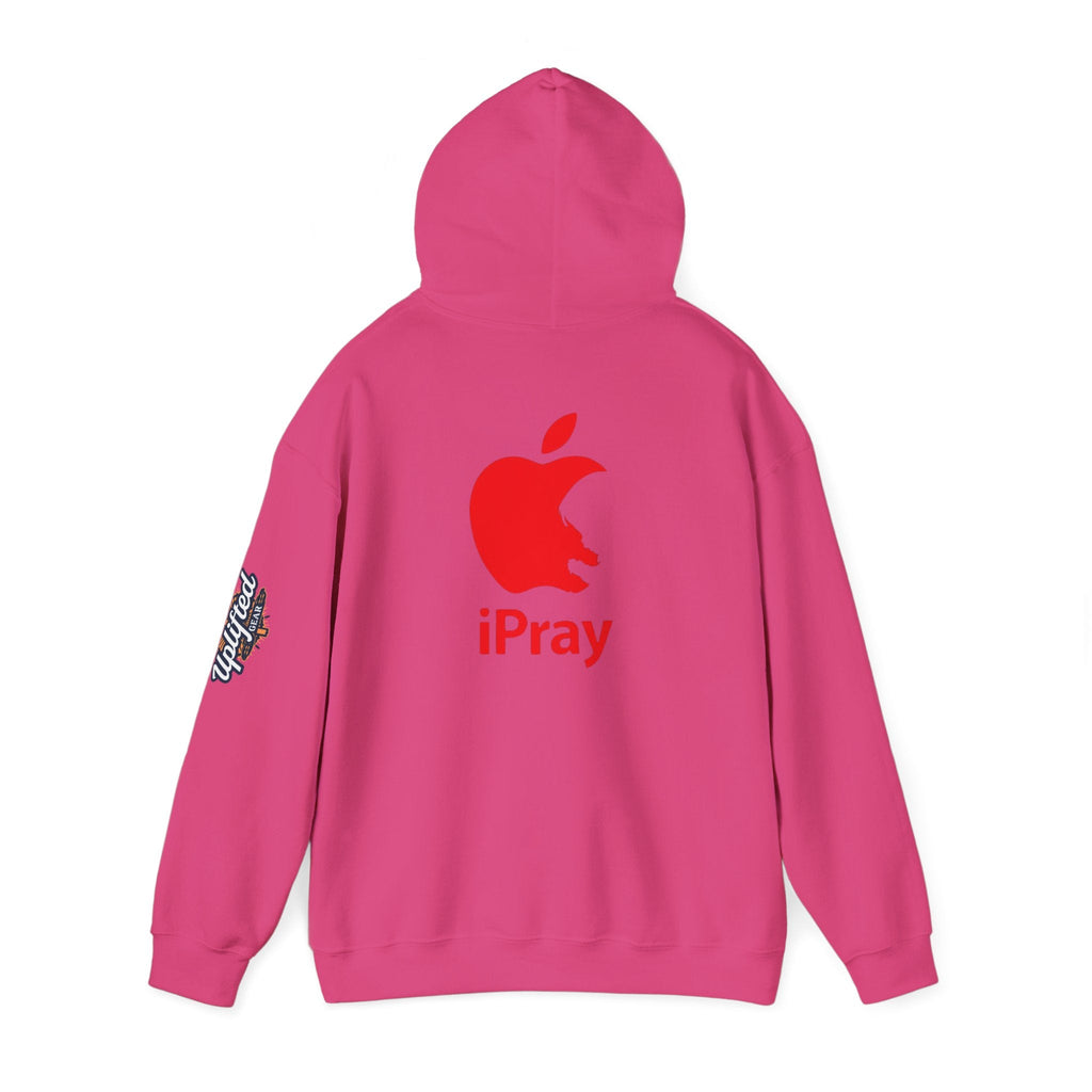 iPray Apple Logo Hoodie — Funny Christian Hoodie (Minimal Red Apple Graphic) Printify