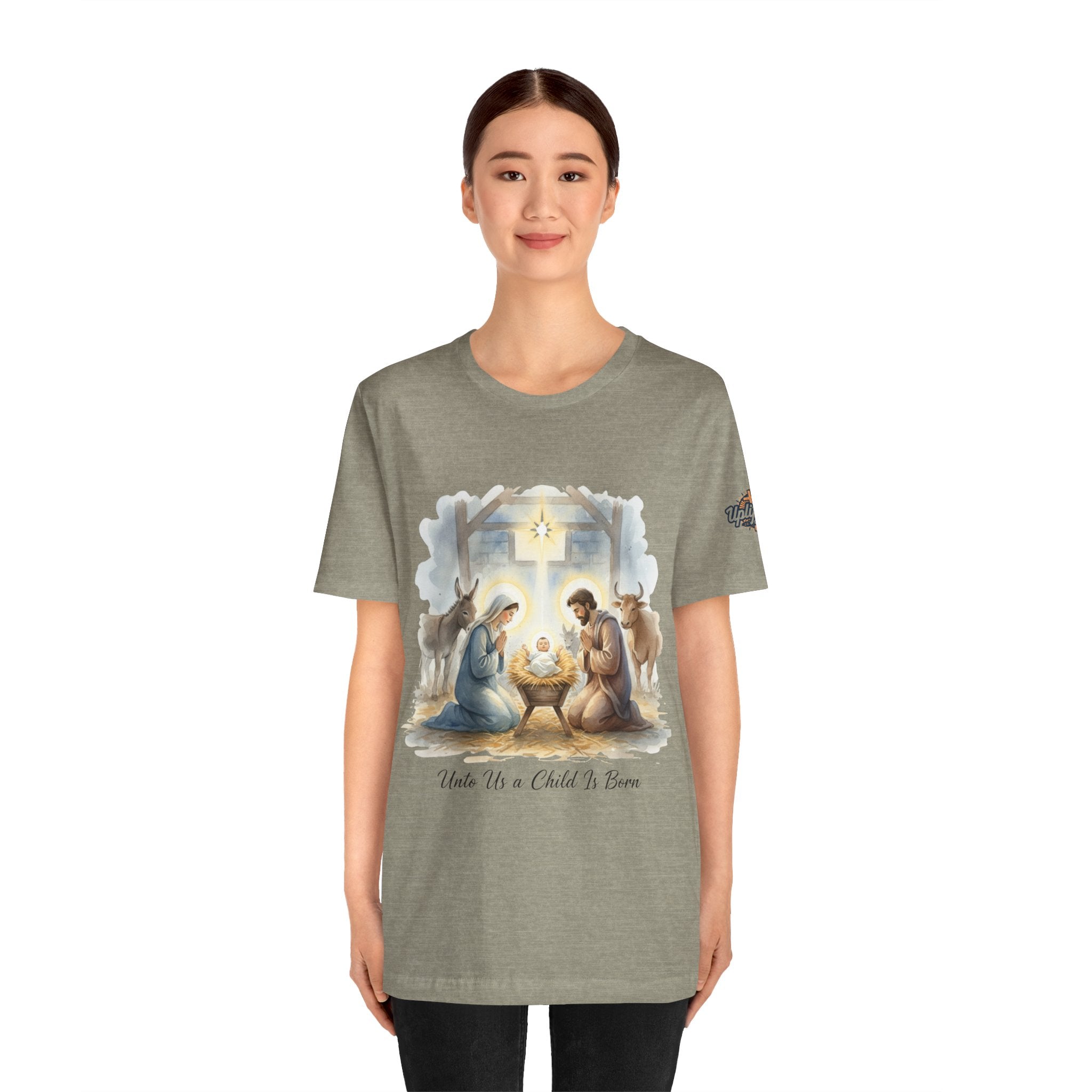 Unto Us a Child is Born T-shirt – Isaiah 9:6 Nativity Manger Scene Christian Christmas T-shirt for Holy Night Faith Printify