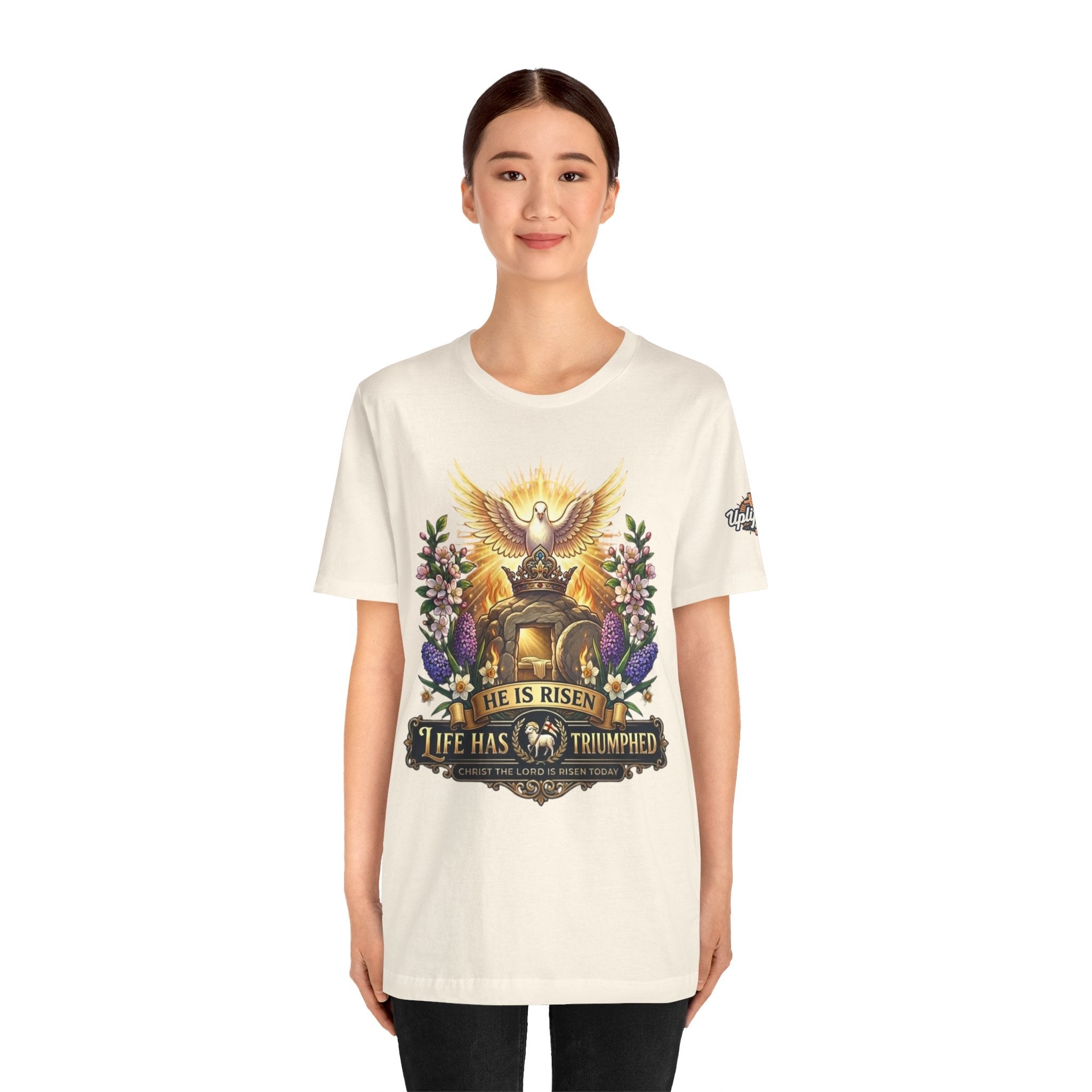 He Is Risen "Life Has Triumphed" T-Shirt — Easter Resurrection Christian Tee Printify