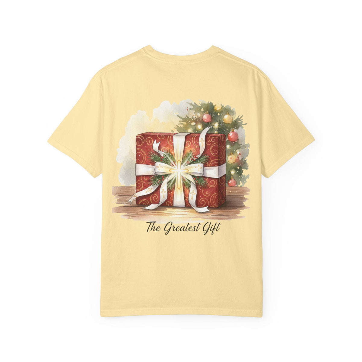 The Greatest Gift T-shirt – Cross Bow Present Christian T-shirt for Christmas Salvation & Eternal Faith Printify