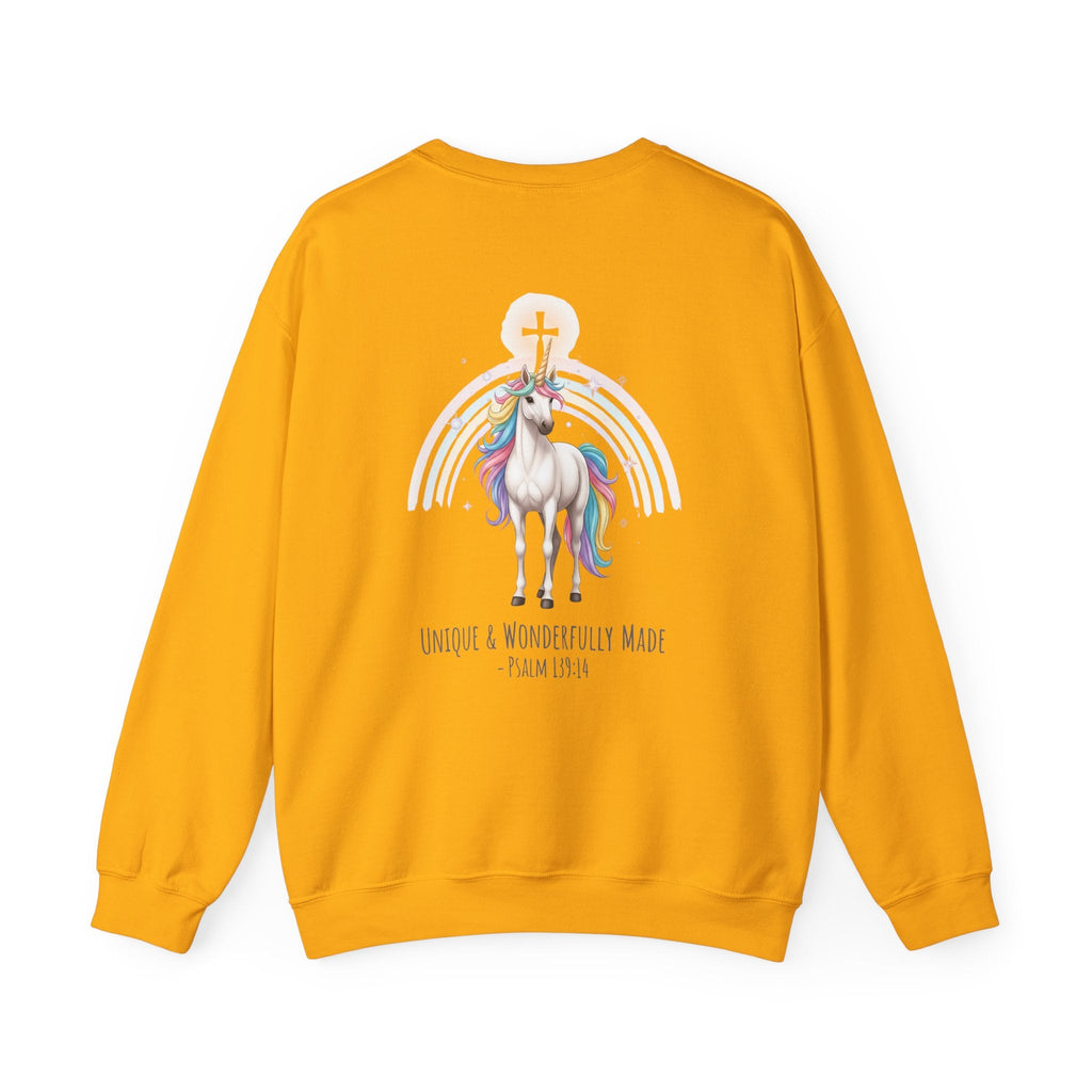 Unique Unicorn Sweatshirt – Rainbow Cross Psalm 139:14 Christian Sweatshirt for Wonderfully Made Printify