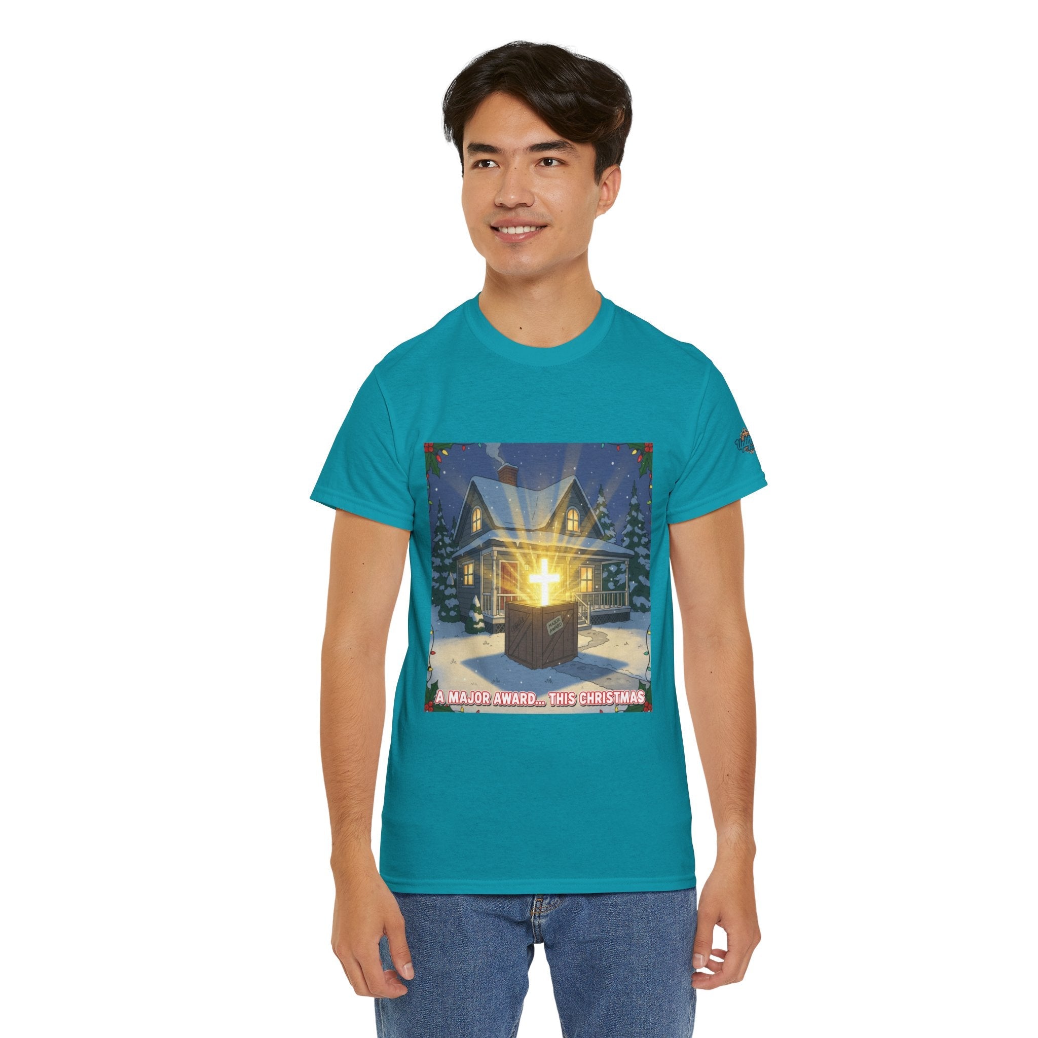 A Major Award This Christmas T-shirt – Fragile Leg Lamp Parody Cross Unboxing Christian T-shirt for Hilarious Faith & Holiday Glow Printify