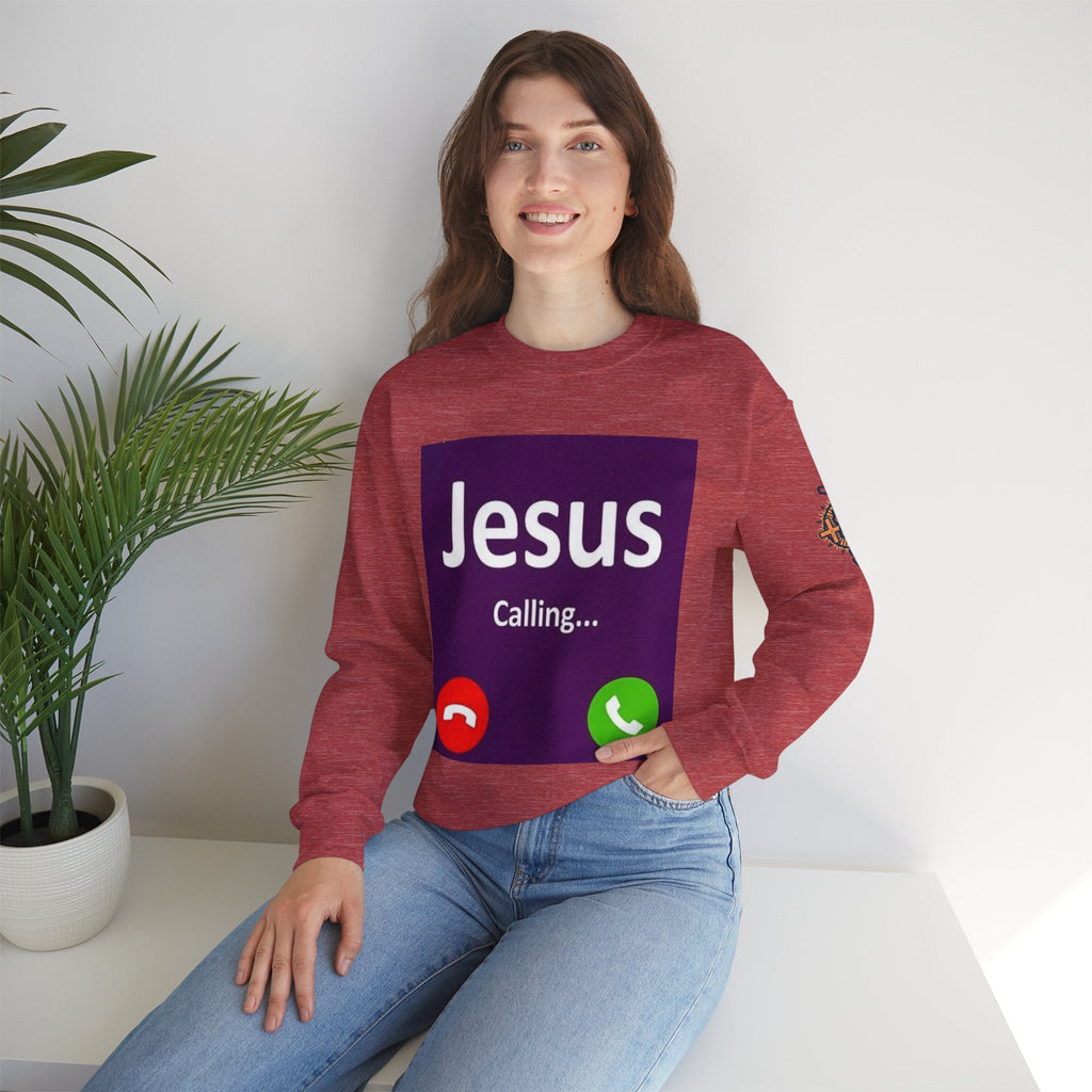 Jesus Calling Sweatshirt – Funny Cell Phone Screen Christian Sweatshirt for Divine Connection & Faith Humor Printify