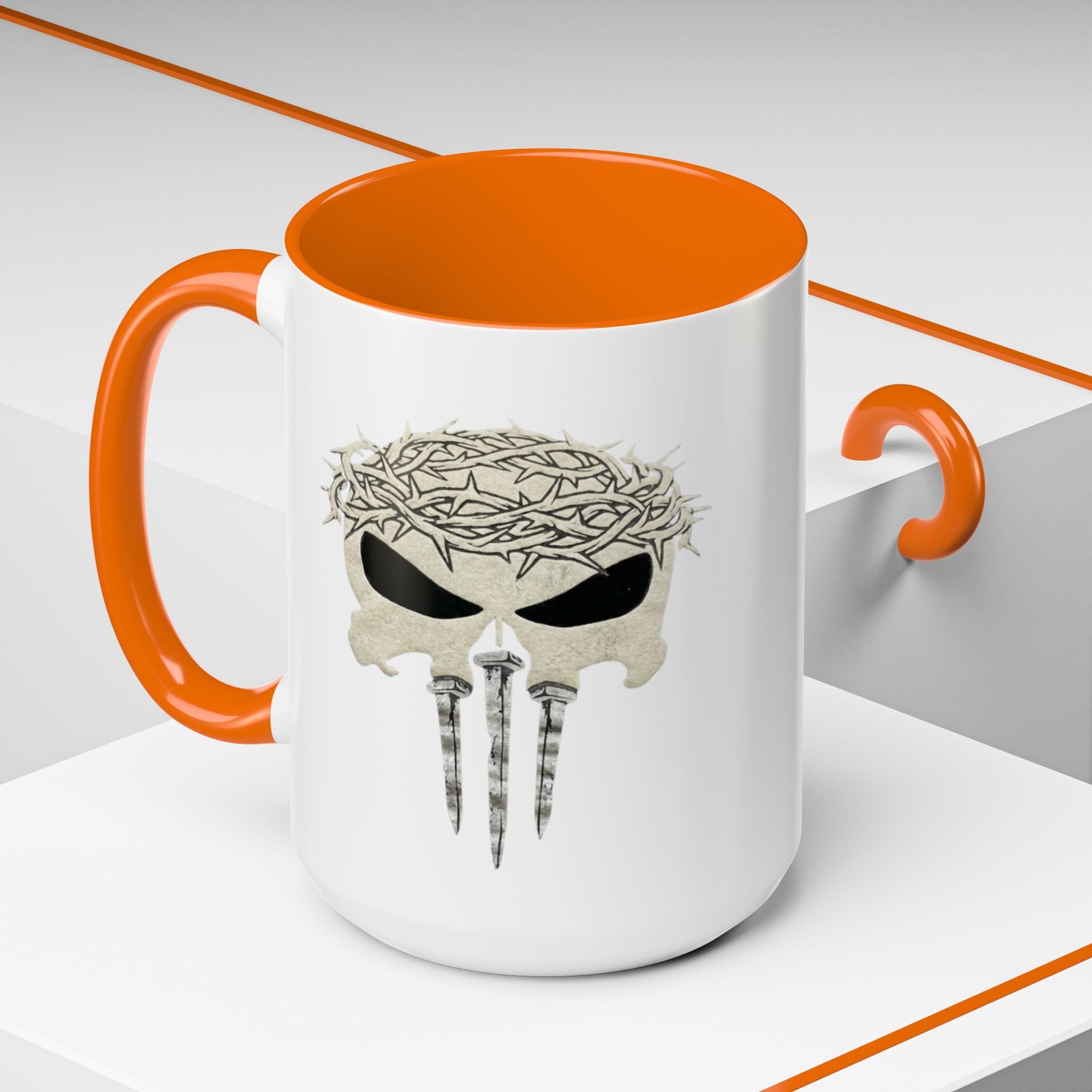 Christian Skull Coffee Mug — Crown of Thorns “Warrior Faith” (11/15 oz) Printify