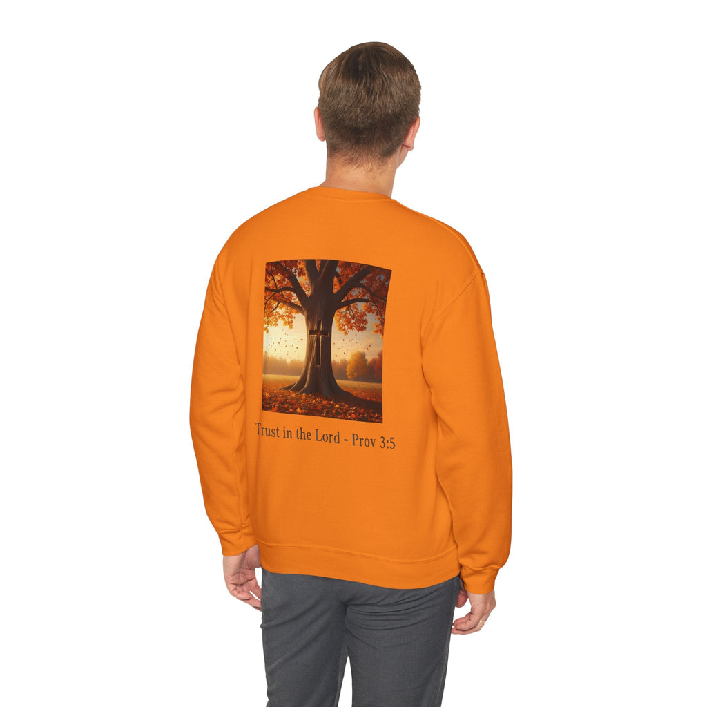 Trust in the Lord Sweatshirt – Autumn Tree Proverbs 3:5 Christian Sweatshirt for Cozy Faith Printify