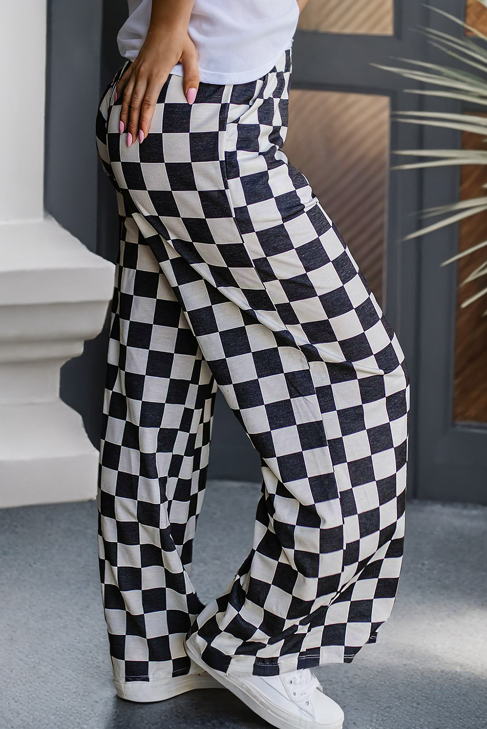 Black Checker Print Wide Leg Pants Pretty Little Patriot