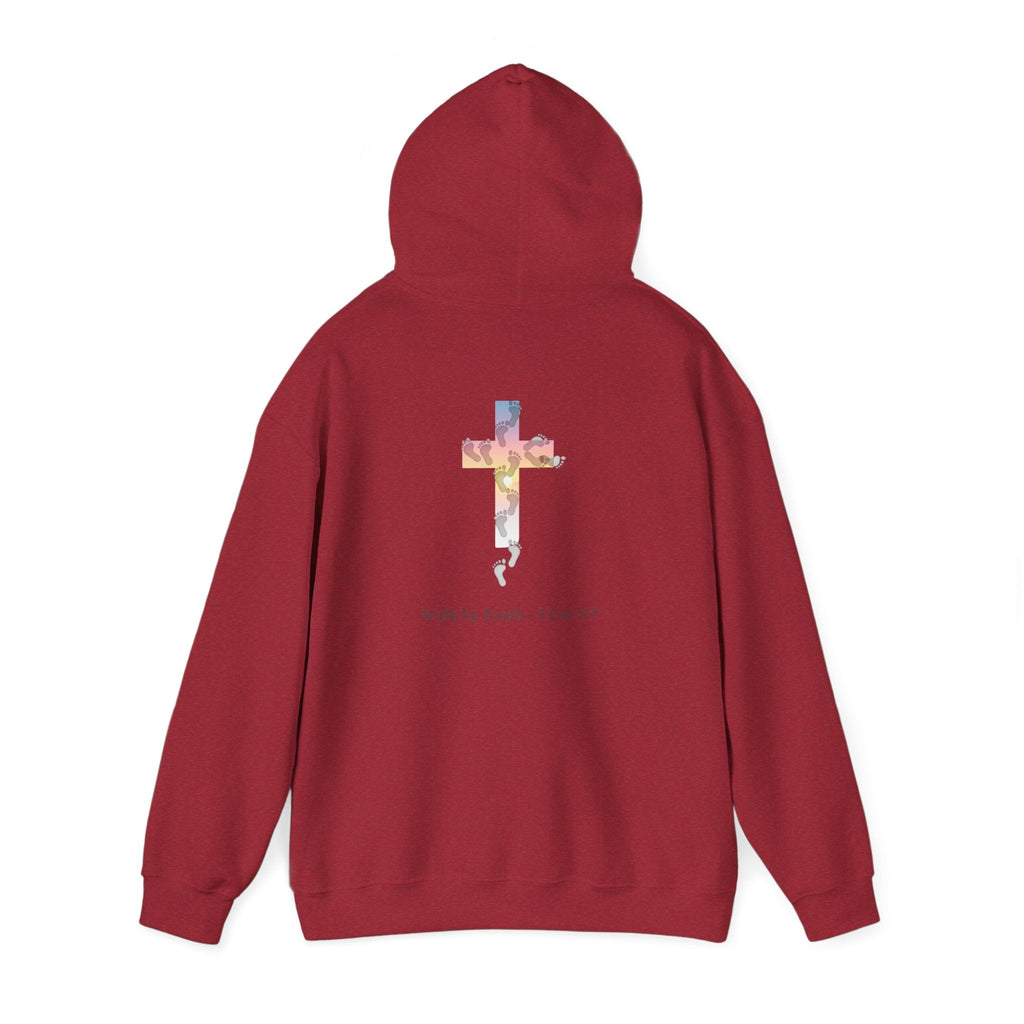 Walk by Faith Hoodie – Cross & Footprints Christian Hoodie for Cozy Inspiration Printify