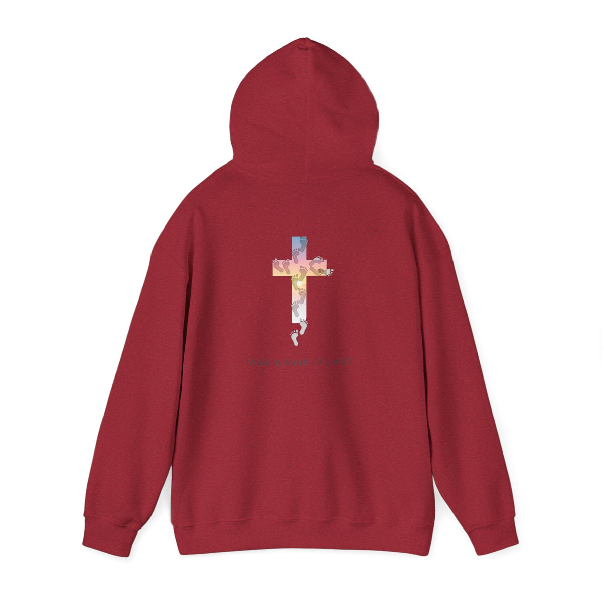 Walk by Faith Hoodie – Cross & Footprints Christian Hoodie for Cozy Inspiration Printify