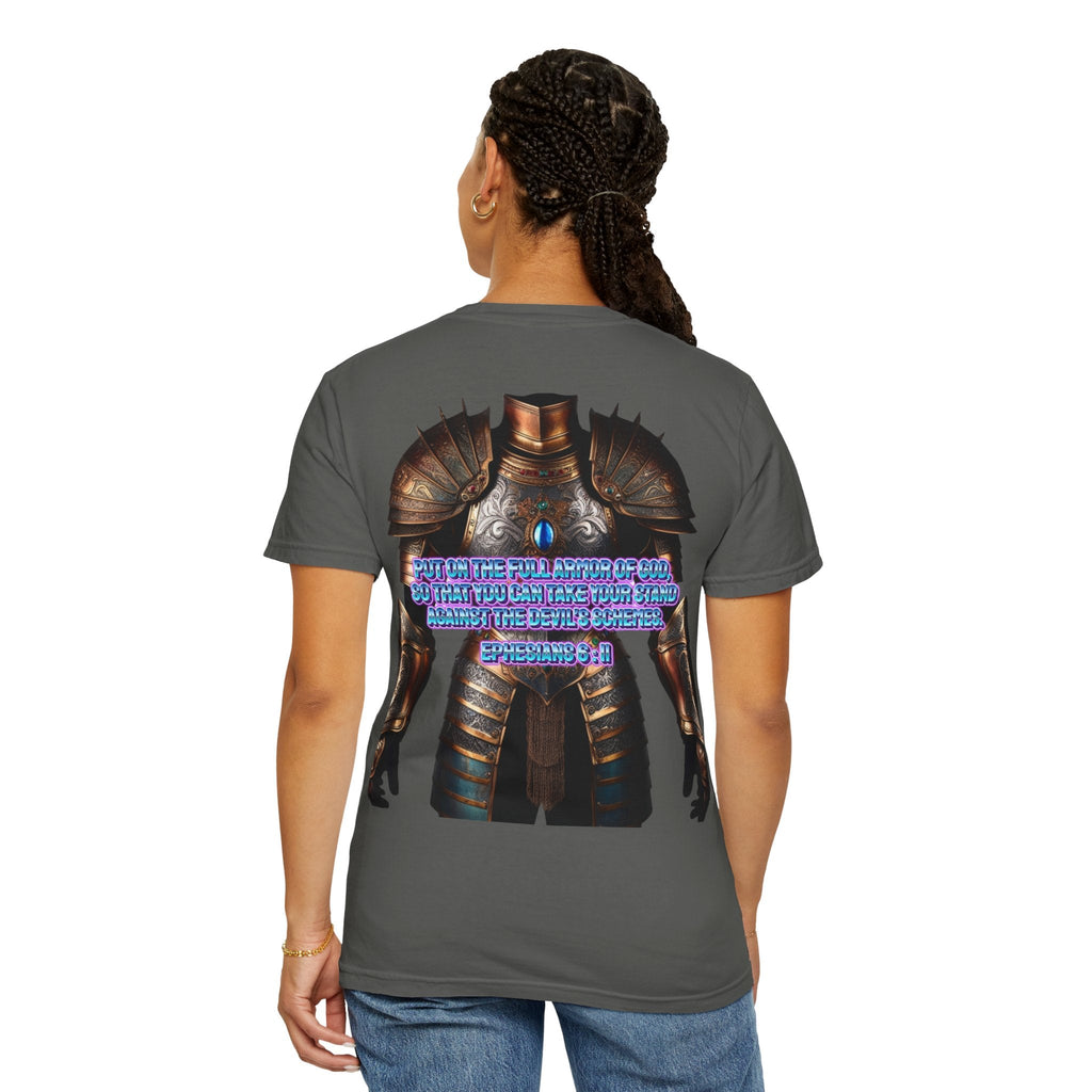 Religious Graphic Tee with Armor Of God Design - Unisex Garment-Dyed T-shirt Printify