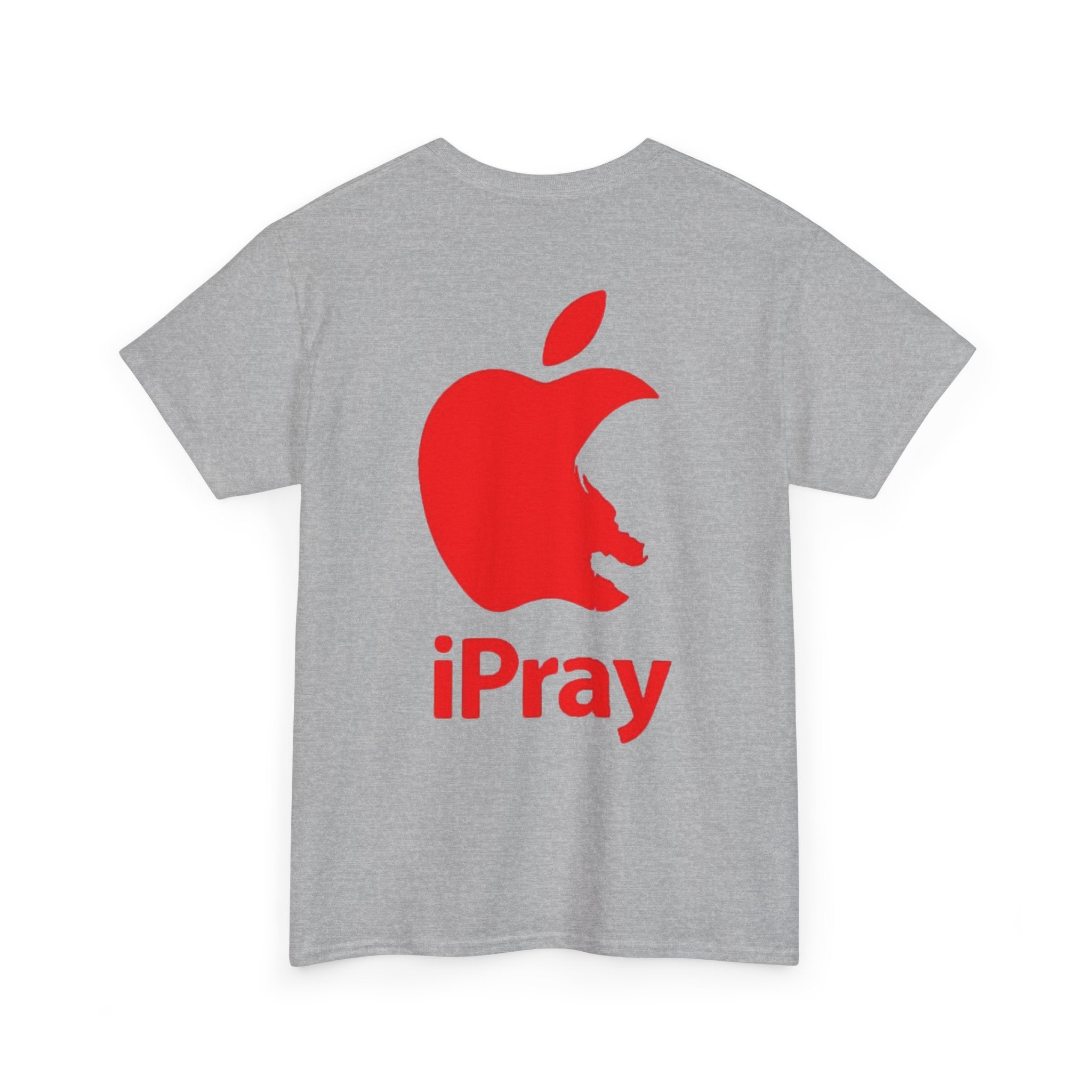 iPray Apple Logo Tee — Funny Christian T-Shirt (Minimal Red Apple Graphic) Printify