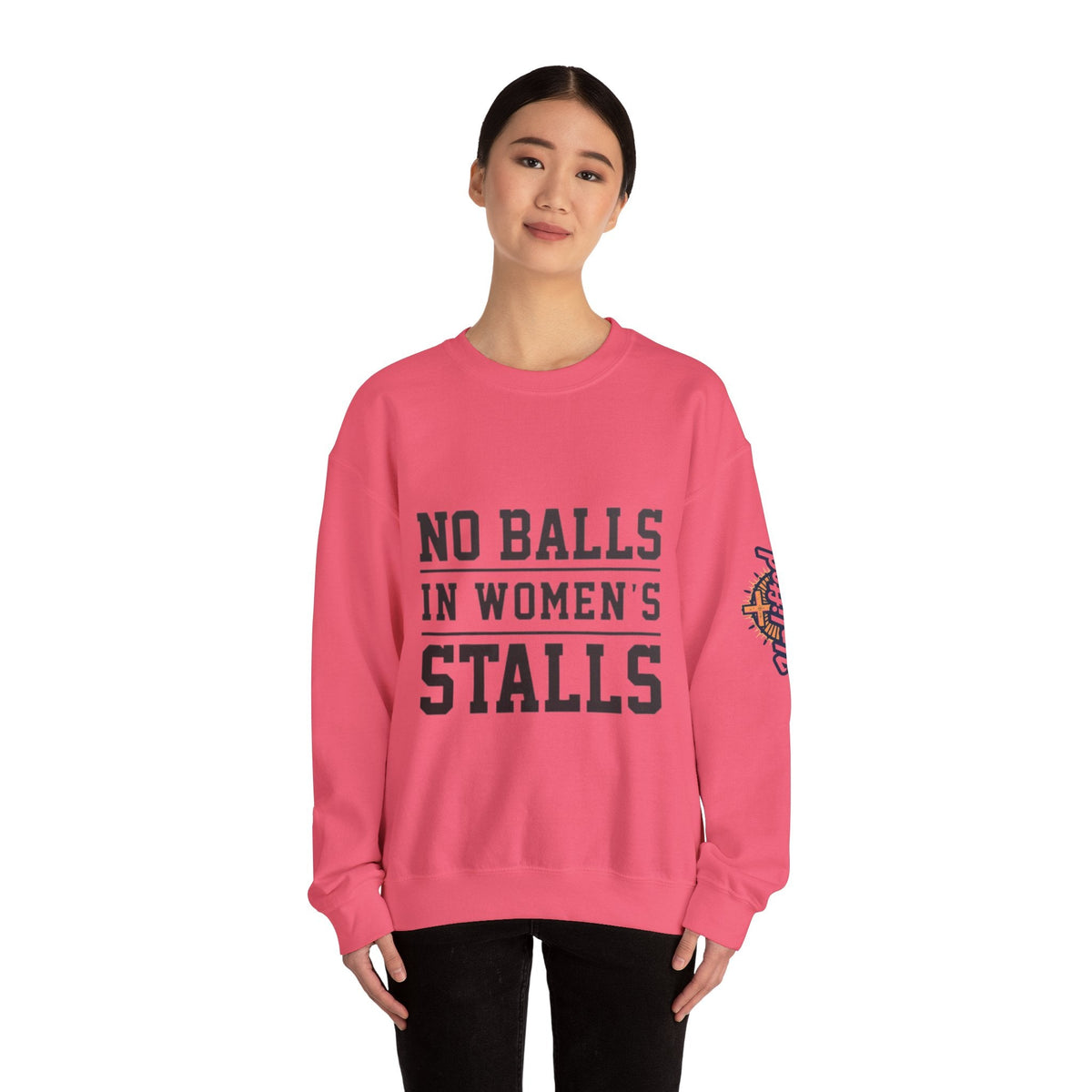 No Balls in Women's Stalls Crewneck Sweatshirt — Bold Statement Pullover Printify