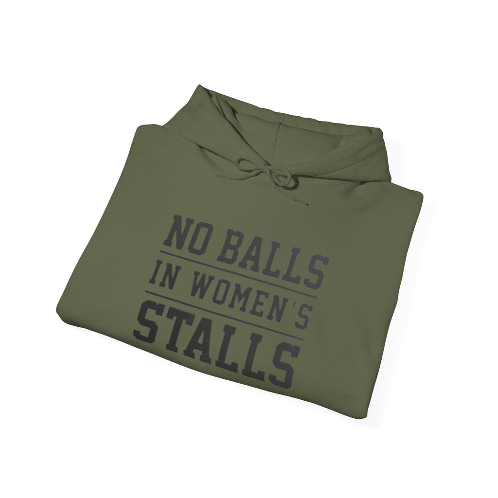 "No Balls in Women's Stalls" Statement Hoodie — Protest Sweatshirt Printify