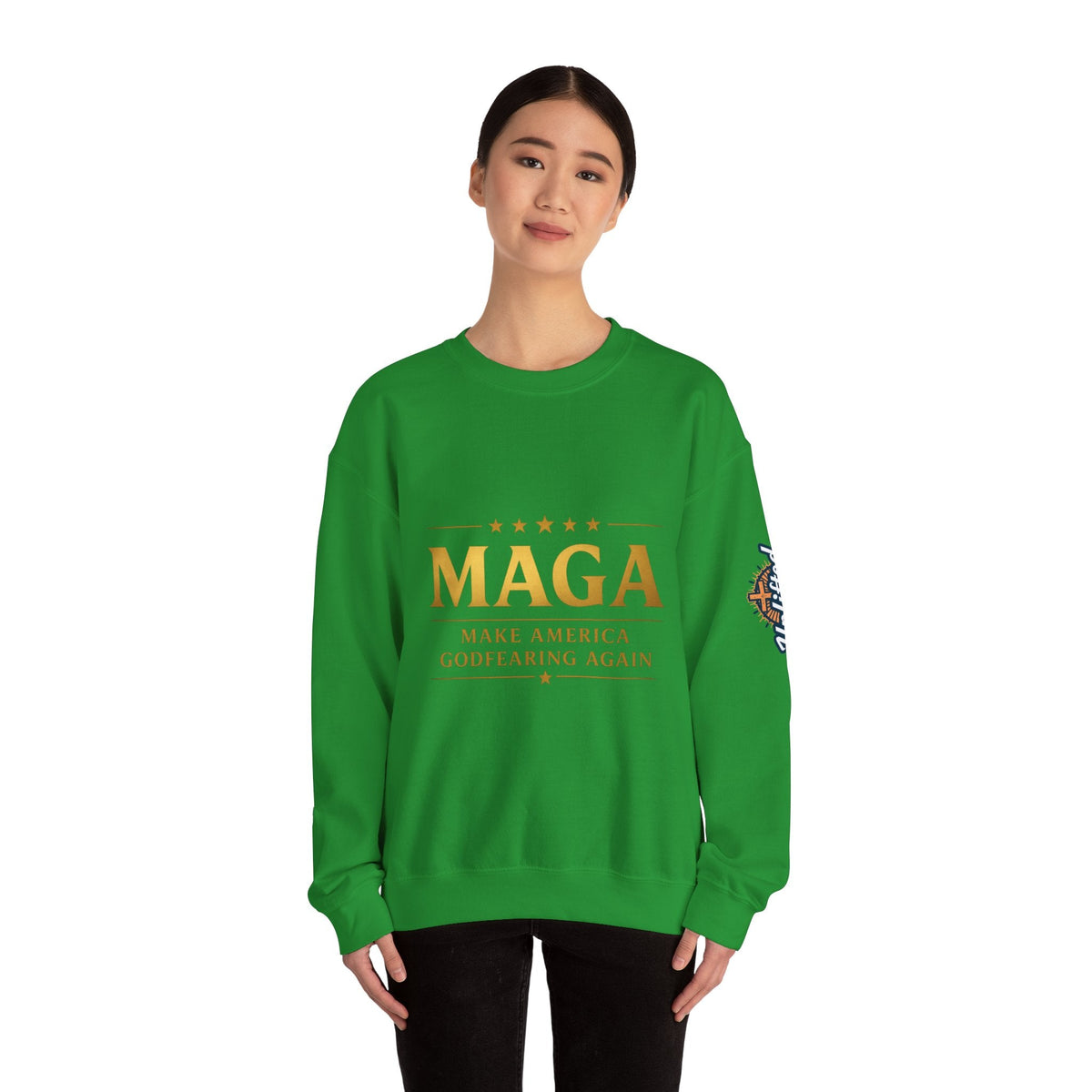 Sweatshirt — "MAGA Make America Godfearing Again" Gold Logo Crewneck Printify