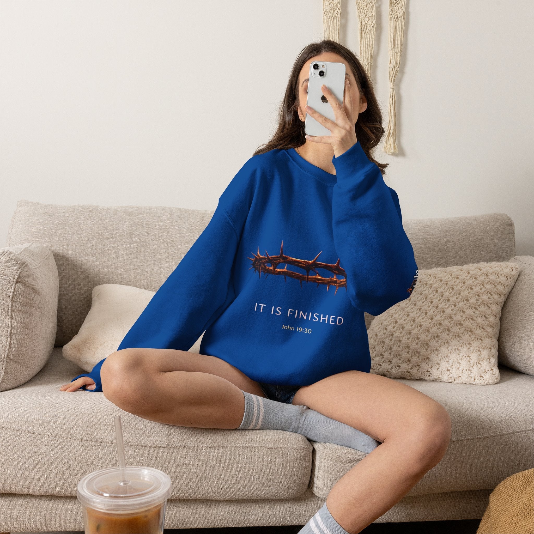 It Is Finished Crown of Thorns Sweatshirt — Christian John 19:30 Faith Sweatshirt Printify