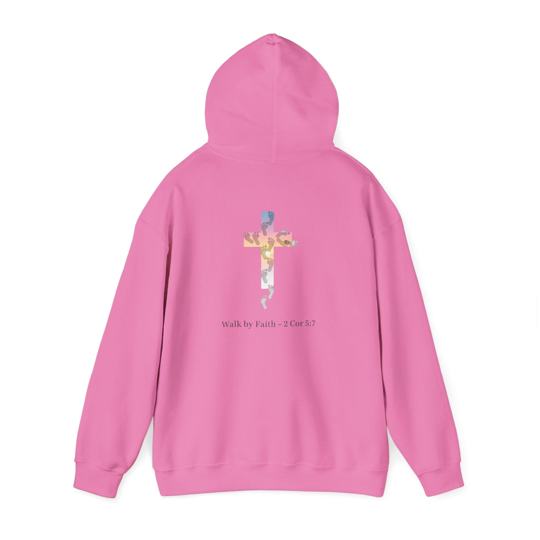 Walk by Faith Hoodie – Cross & Footprints Christian Hoodie for Cozy Inspiration Printify
