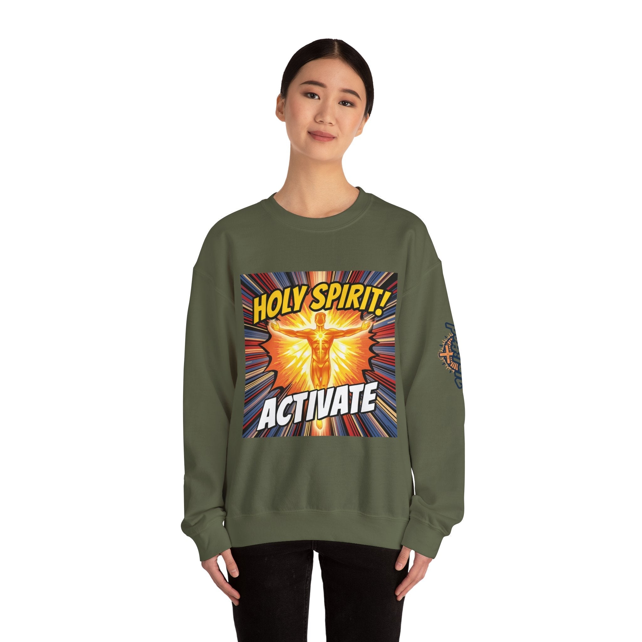 Holy Spirit Activate Sweatshirt – Superhero Christian Sweatshirt with Vibrant Power-Up Design for Faith-Fueled Boldness Printify