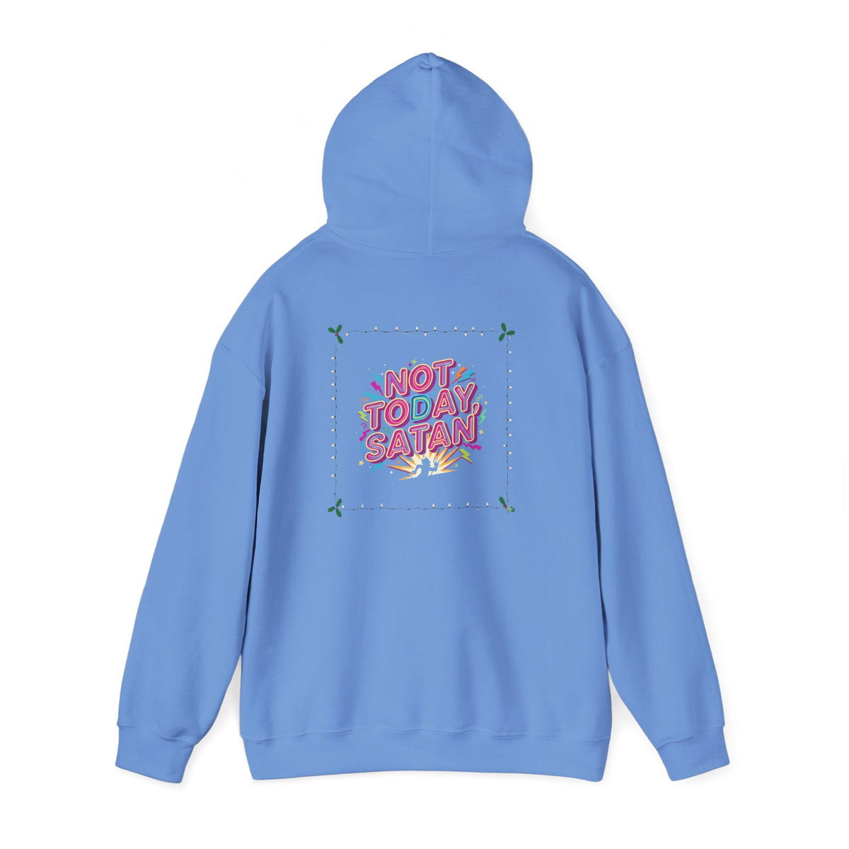 🔥 Not Today, Satan – Retro 90s Christian Hoodie | Neon Faith Tee | Funky Cartoon Devil | Bold Bible Verse Shirt | Uplifted Gear Printify
