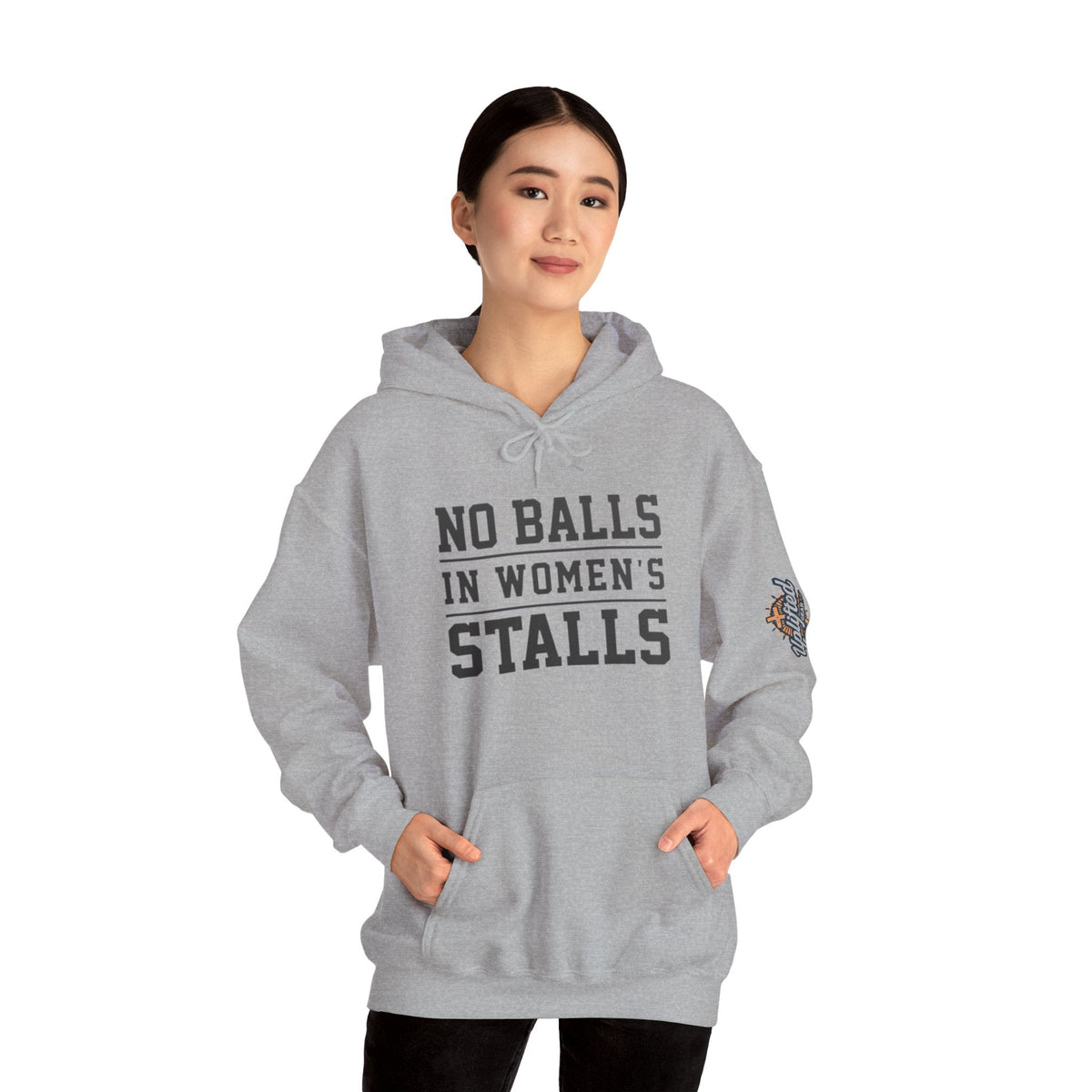 "No Balls in Women's Stalls" Statement Hoodie — Protest Sweatshirt Printify