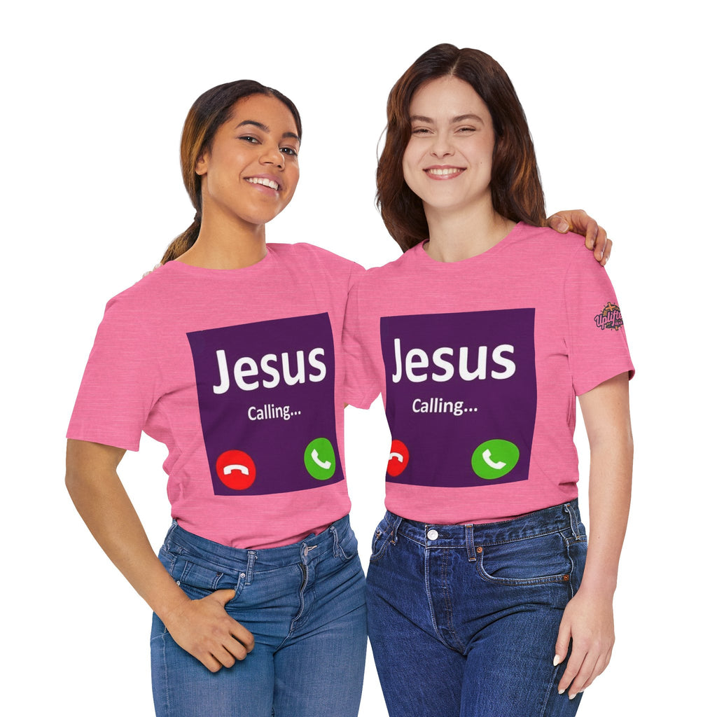 Jesus Calling T-shirt – Funny Cell Phone Screen Christian T-shirt for Divine Connection & Faith Humor Printify