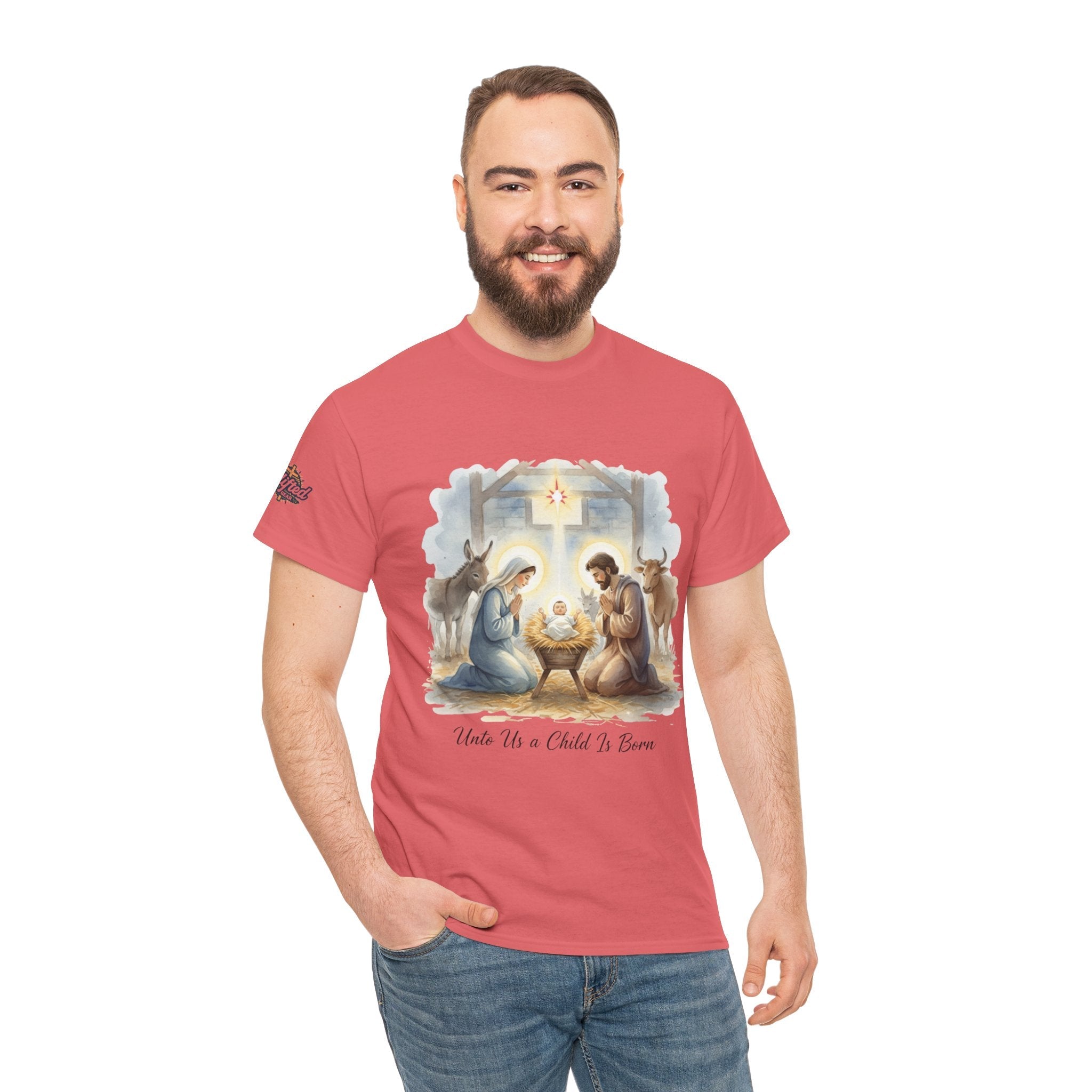 Unto Us a Child is Born T-shirt – Isaiah 9:6 Nativity Manger Scene Christian Christmas T-shirt for Holy Night Faith Printify