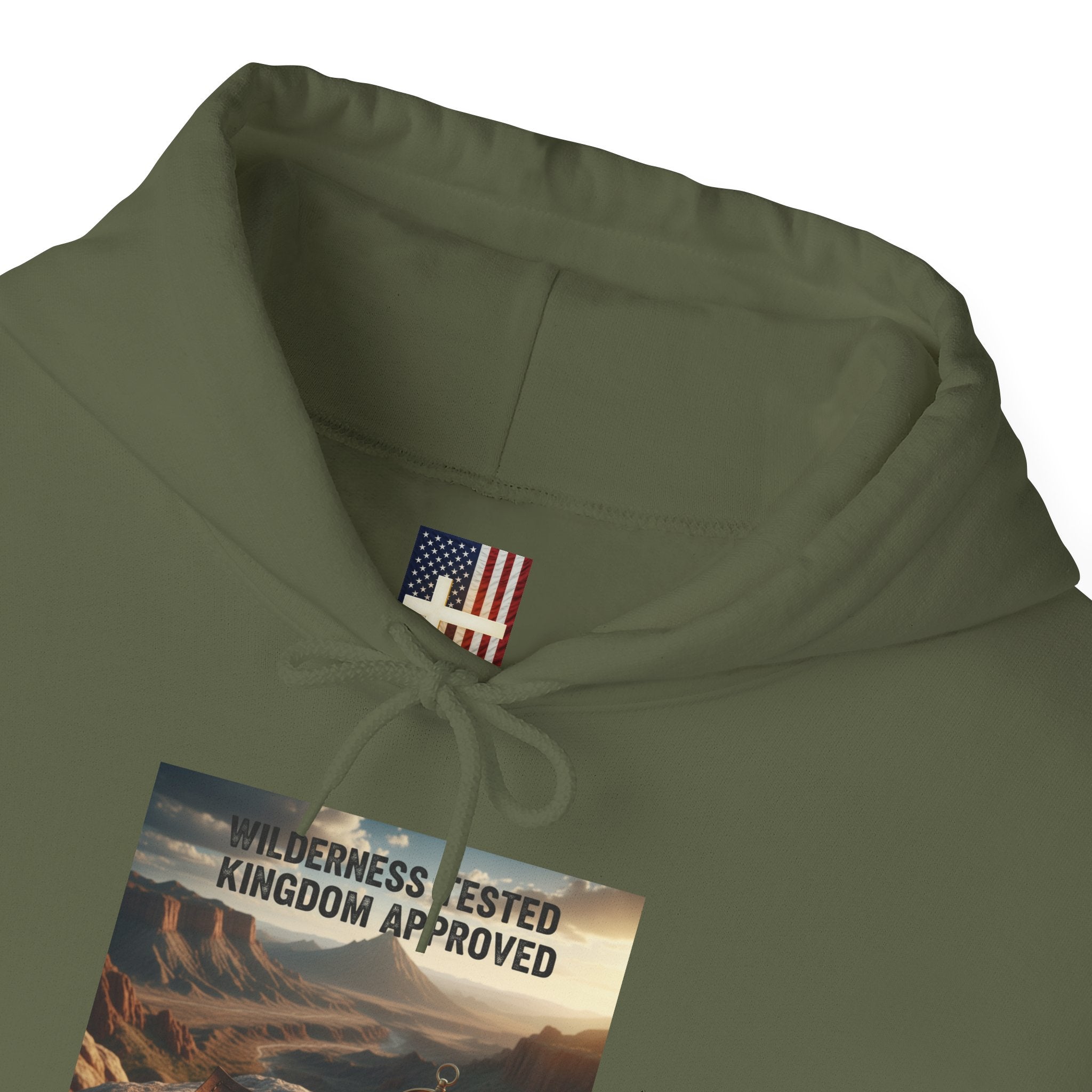 Wilderness Tested Kingdom Approved Hoodie – Mountain Desert Compass Crown Christian Sweatshirt for Biblical Adventure Faith Printify