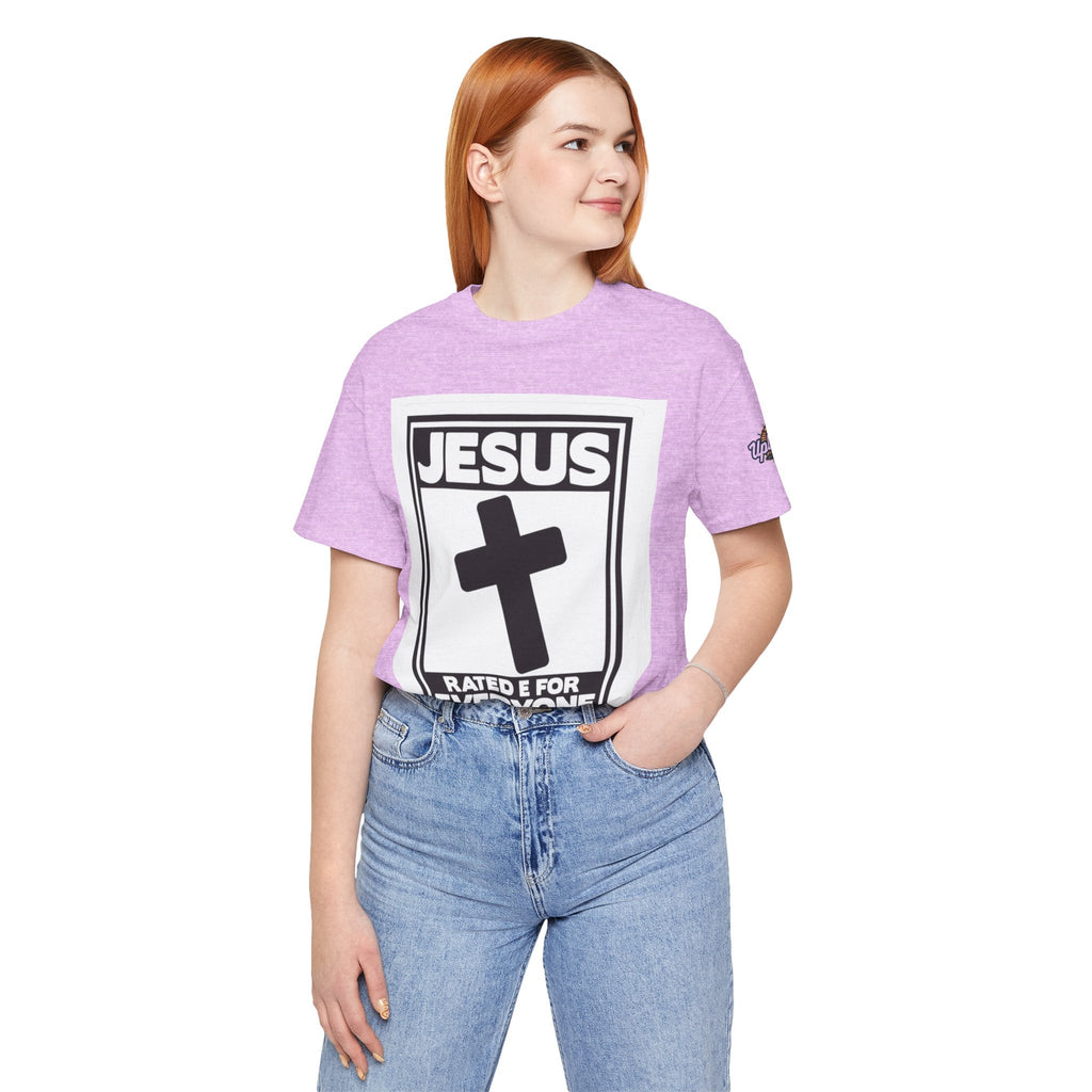 Jesus, Rated E for Everyone T-shirt - Gamer Faith T-shirt - Christian Video Game Parody Printify