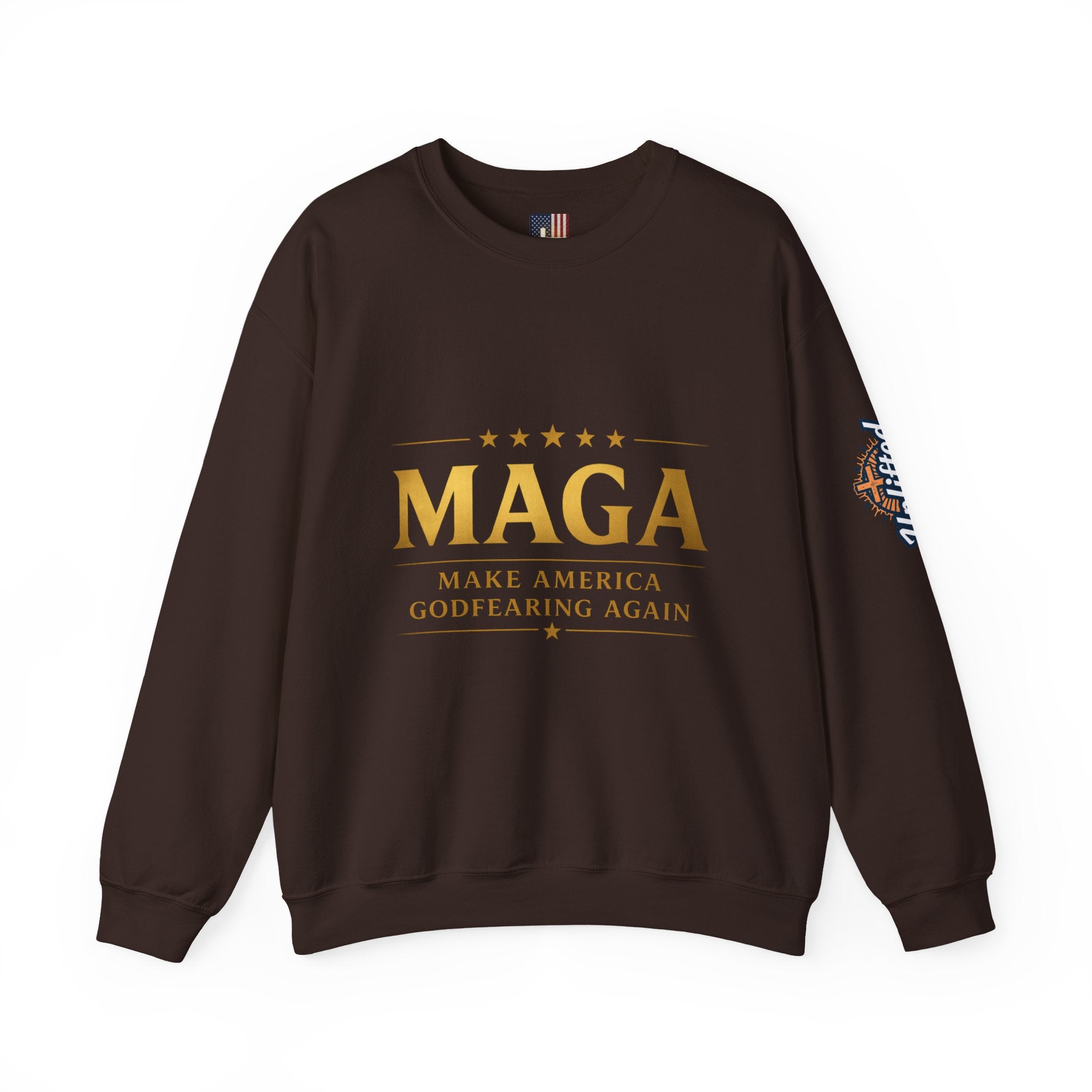 Sweatshirt — "MAGA Make America Godfearing Again" Gold Logo Crewneck Printify